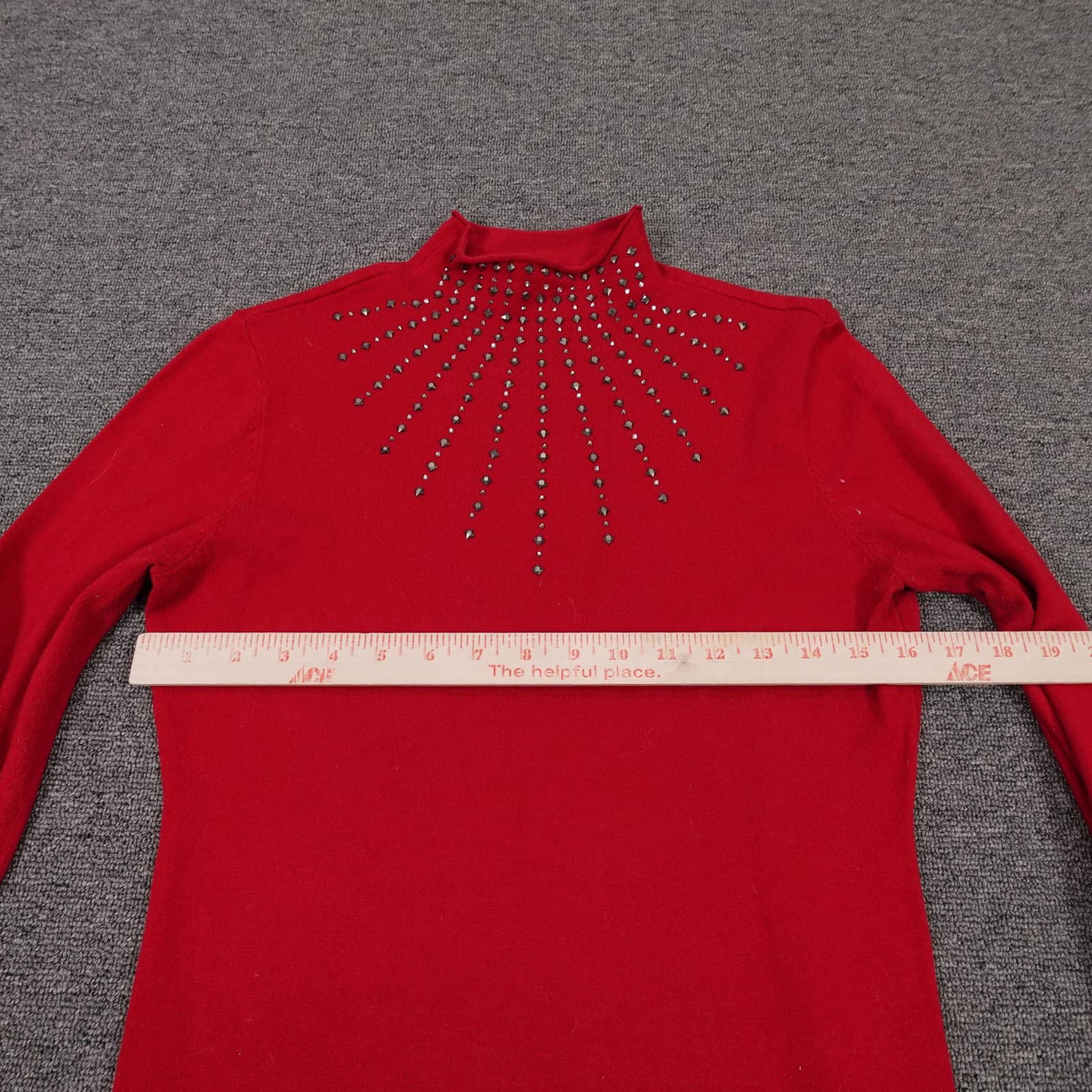 Vila Milano Sweater Womens Small Red Mock Neck Studded Pullover Knit Top - Thumbnail 3