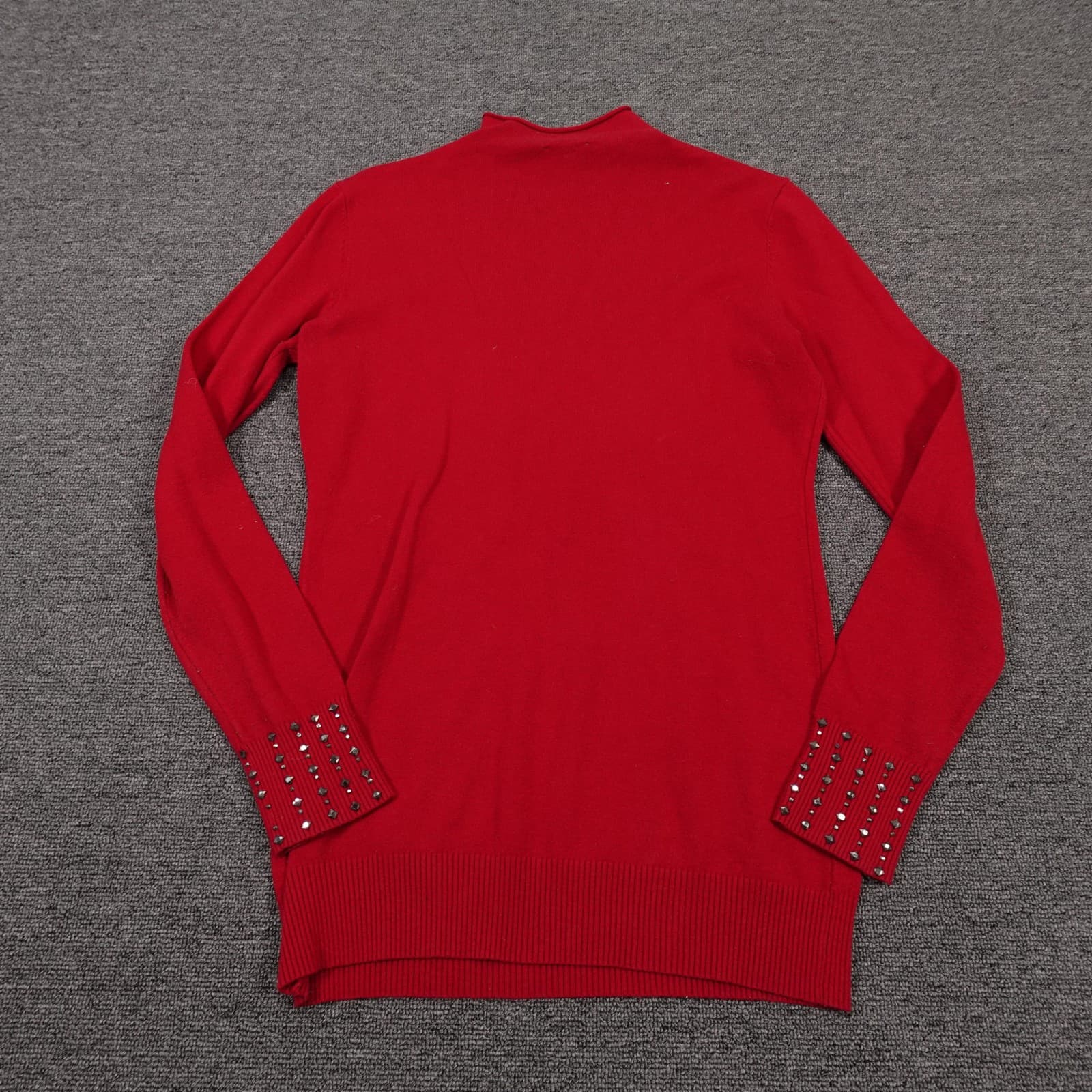 Vila Milano Sweater Womens Small Red Mock Neck Studded Pullover Knit Top - Thumbnail 6