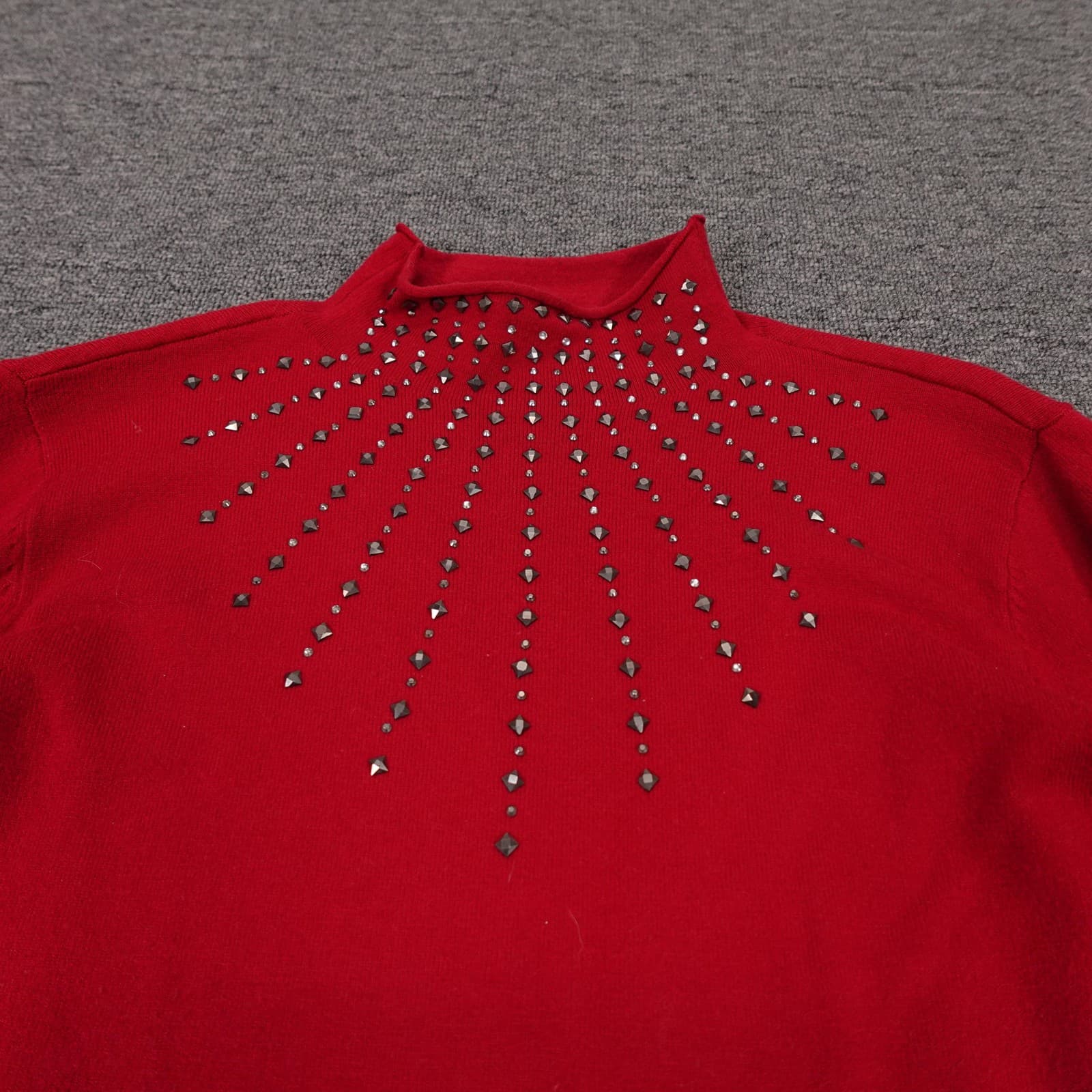 Vila Milano Sweater Womens Small Red Mock Neck Studded Pullover Knit Top - Thumbnail 2