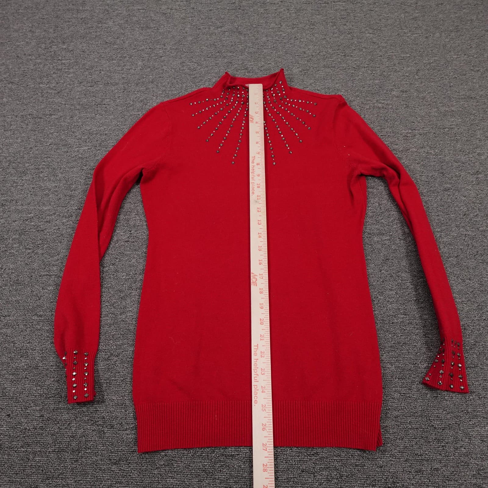 Vila Milano Sweater Womens Small Red Mock Neck Studded Pullover Knit Top - Thumbnail 4