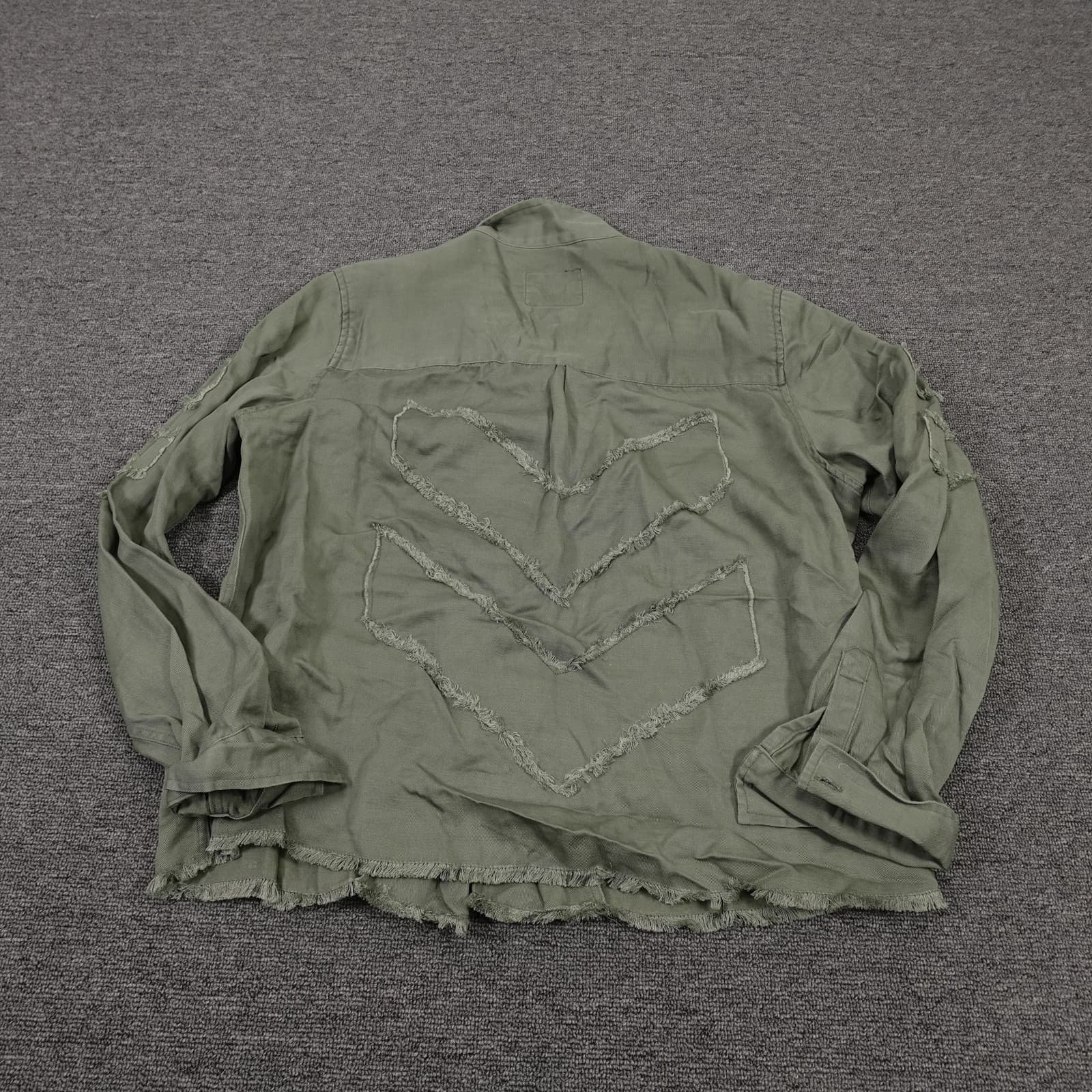 Rails Jacket Medium Green Military Twill Fringe Raw Hem Utility Lightweight - Thumbnail 8