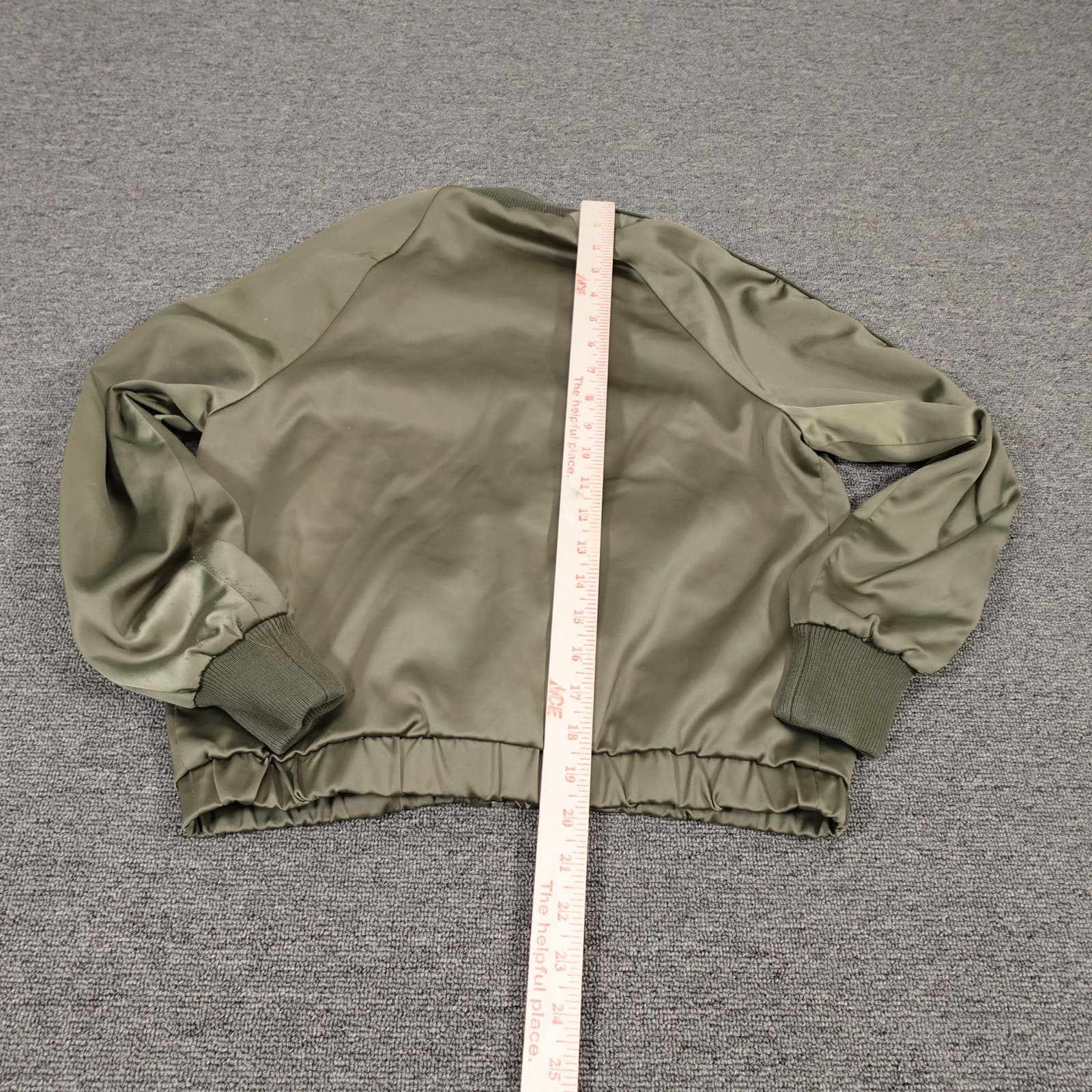 Abercrombie & Fitch Jacket Womens XS Olive Green Satin Bomber Full Zip Casual - Thumbnail 8