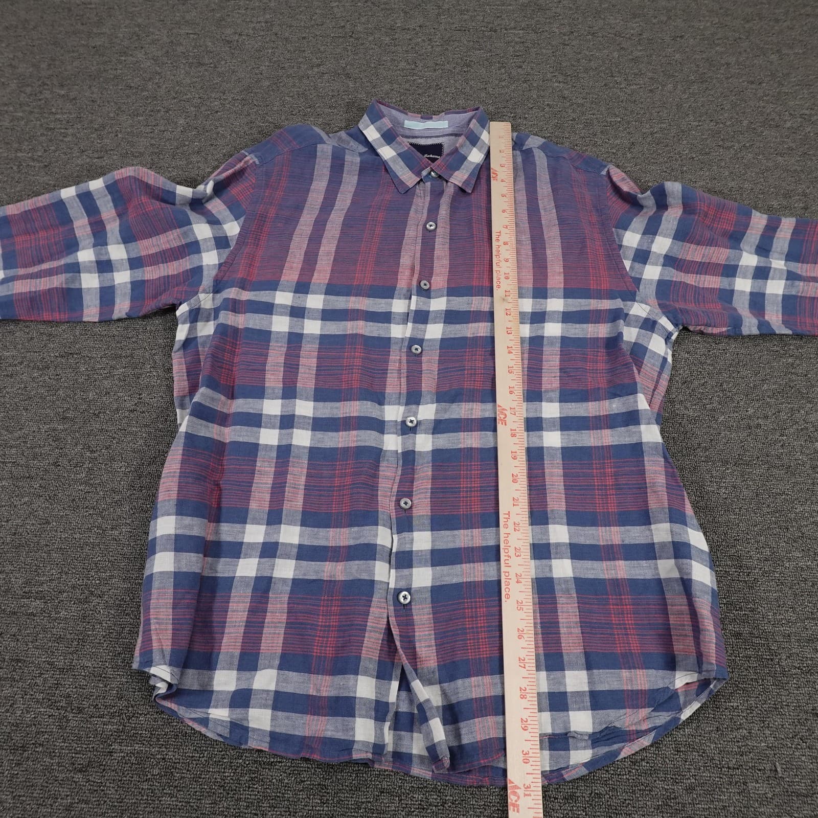 Tommy Bahama Shirt Mens Large Blue Plaid Linen Cotton Button Front Long Sleeve - Thumbnail 7