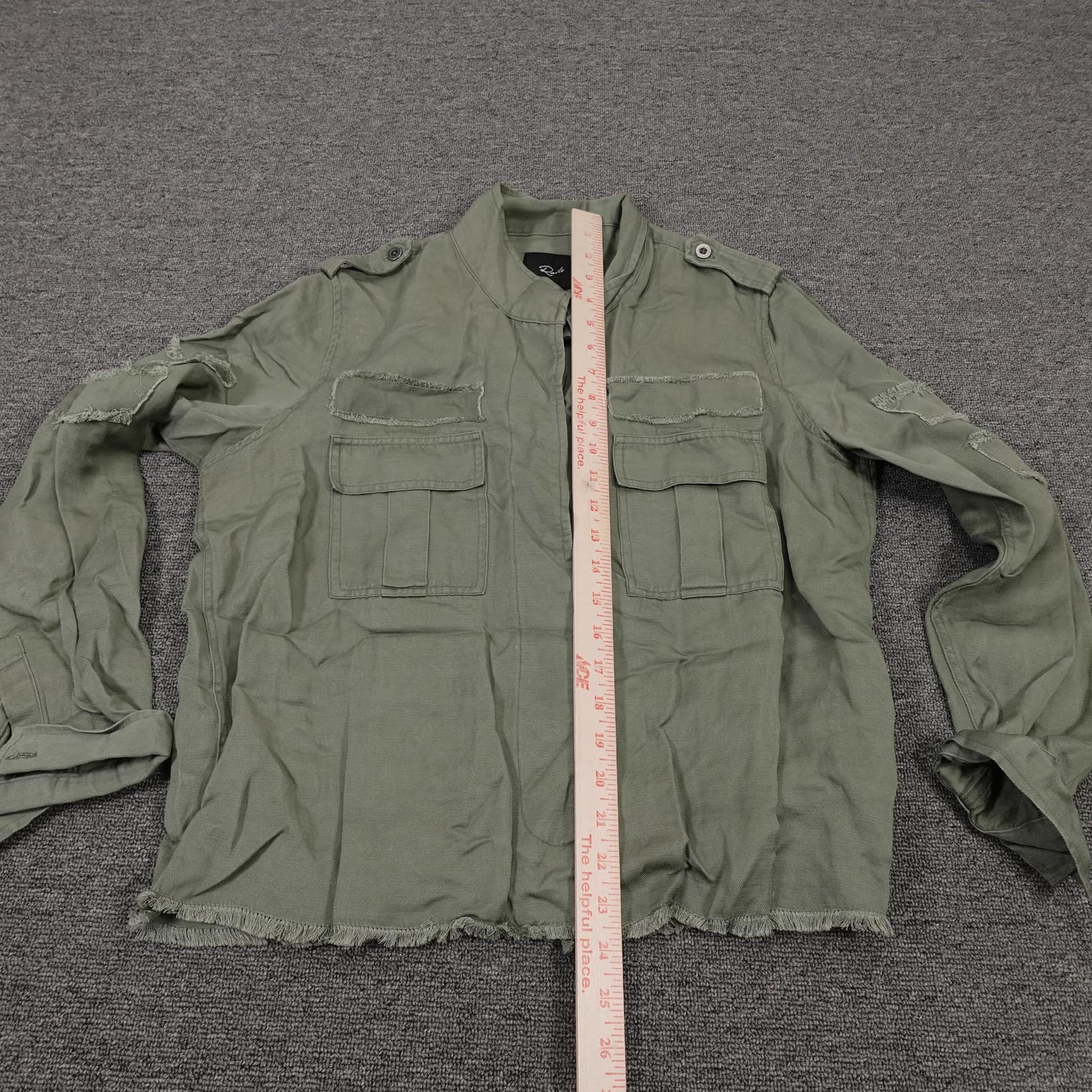 Rails Jacket Medium Green Military Twill Fringe Raw Hem Utility Lightweight - Thumbnail 6