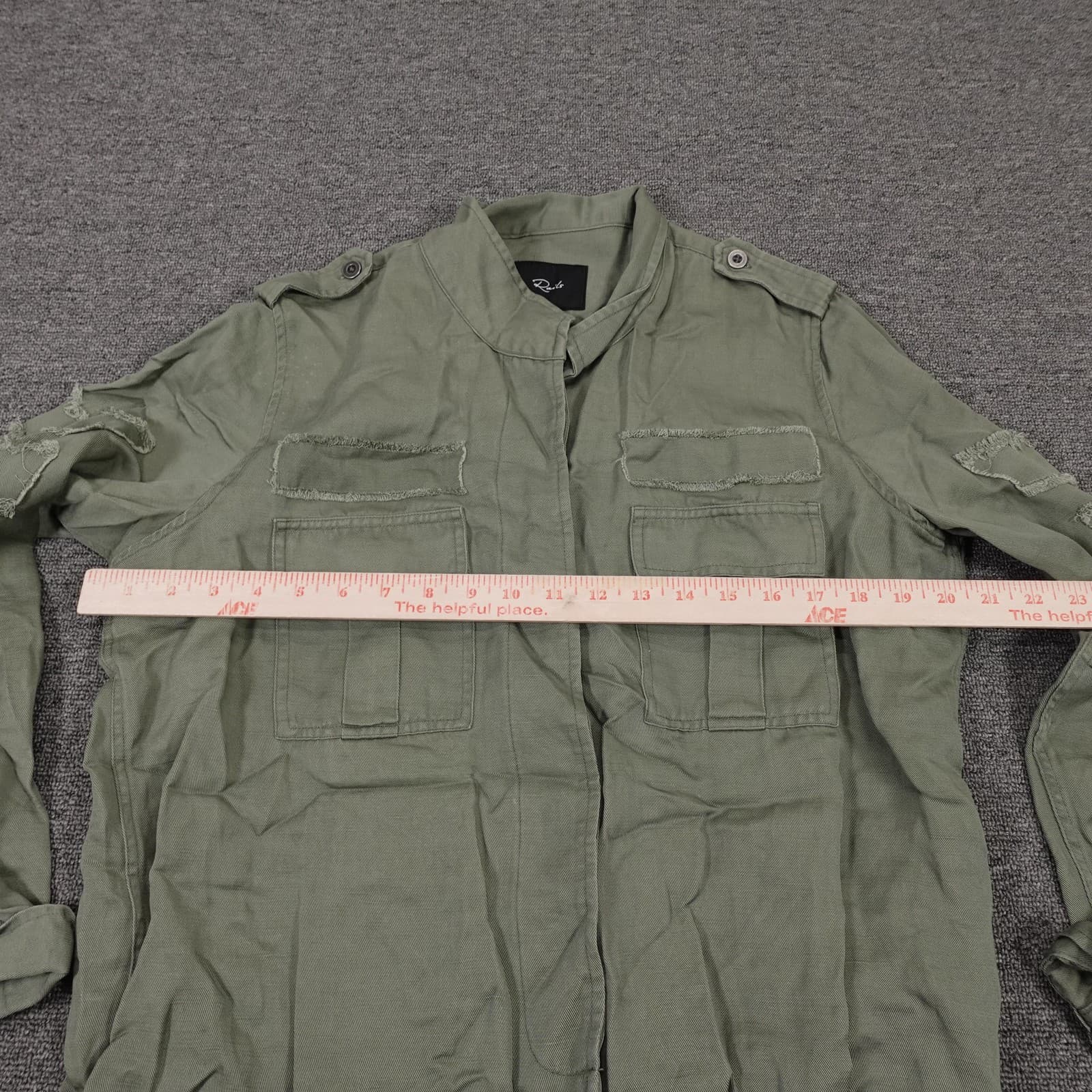 Rails Jacket Medium Green Military Twill Fringe Raw Hem Utility Lightweight - Thumbnail 5