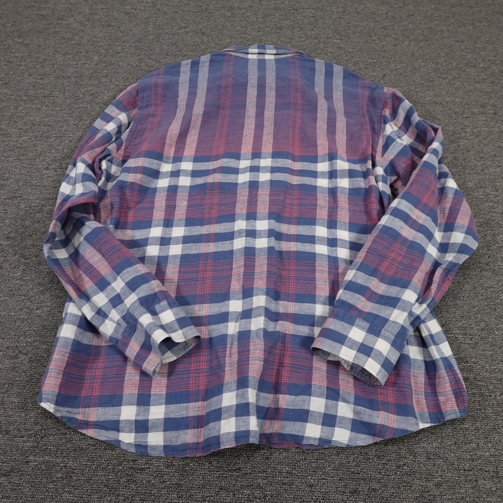 Tommy Bahama Shirt Mens Large Blue Plaid Linen Cotton Button Front Long Sleeve - Thumbnail 9