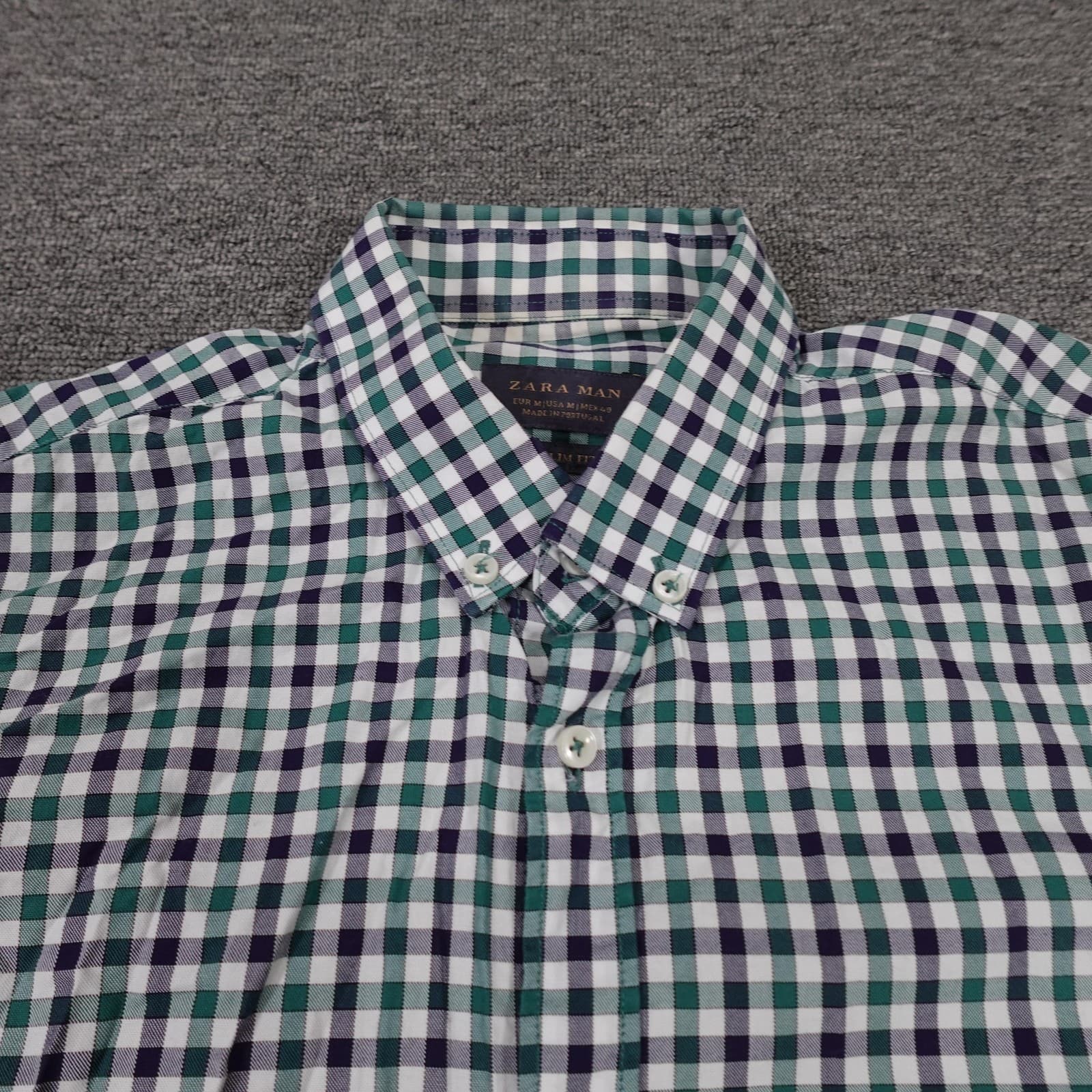 Zara Man Shirt Mens Medium Multicolor Check Long Sleeve Elbow Patch Slim Fit - Thumbnail 4