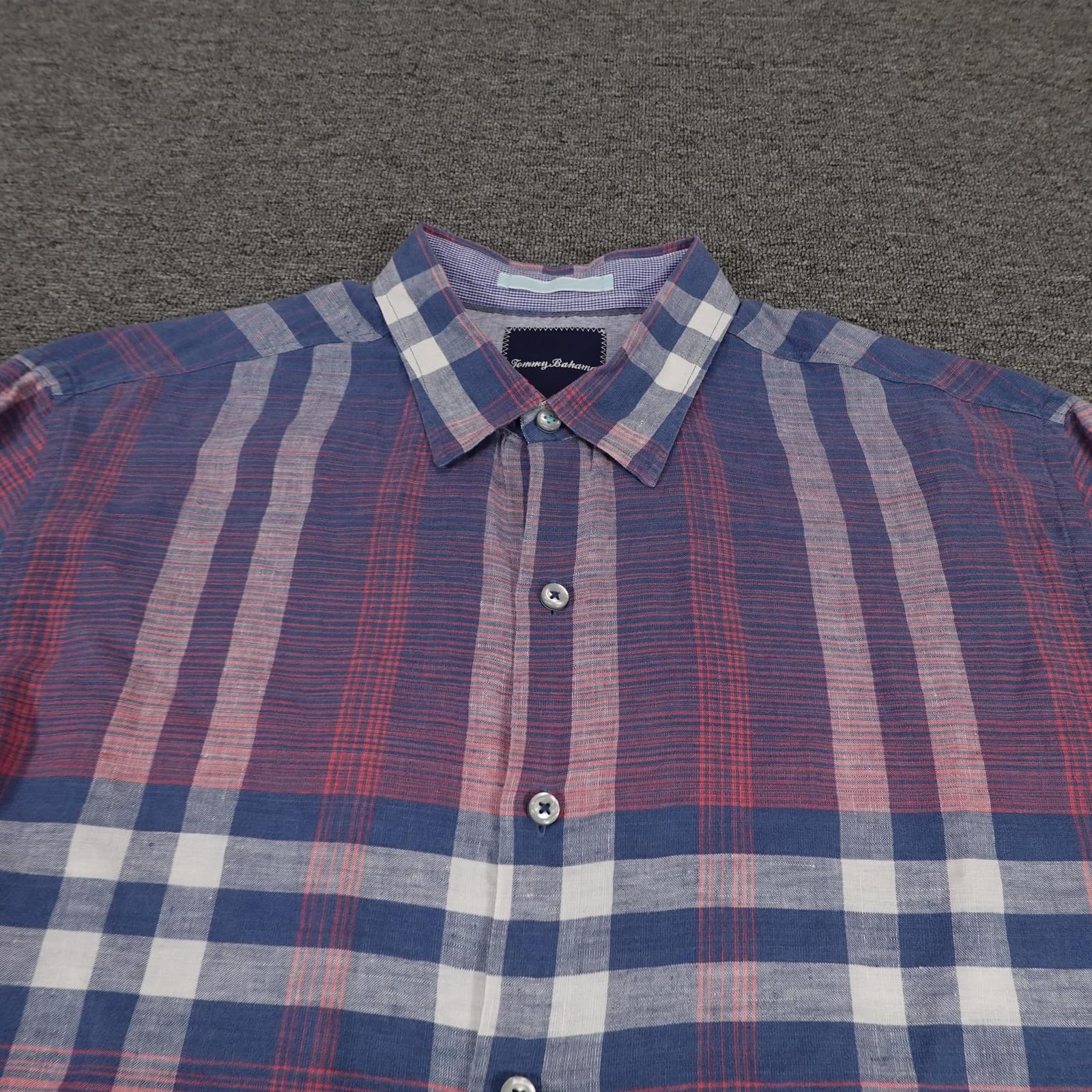 Tommy Bahama Shirt Mens Large Blue Plaid Linen Cotton Button Front Long Sleeve - Thumbnail 2