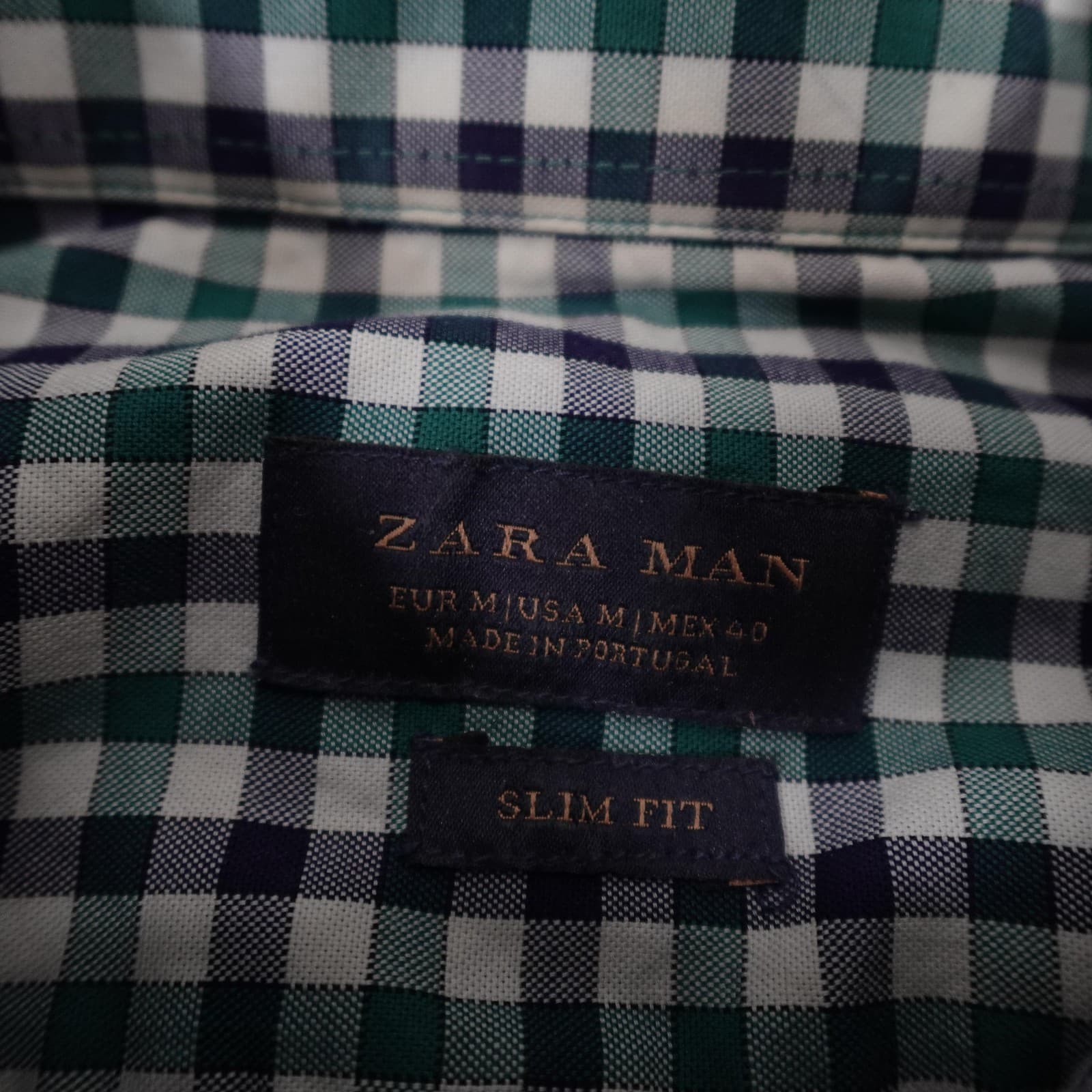 Zara Man Shirt Mens Medium Multicolor Check Long Sleeve Elbow Patch Slim Fit - Thumbnail 5