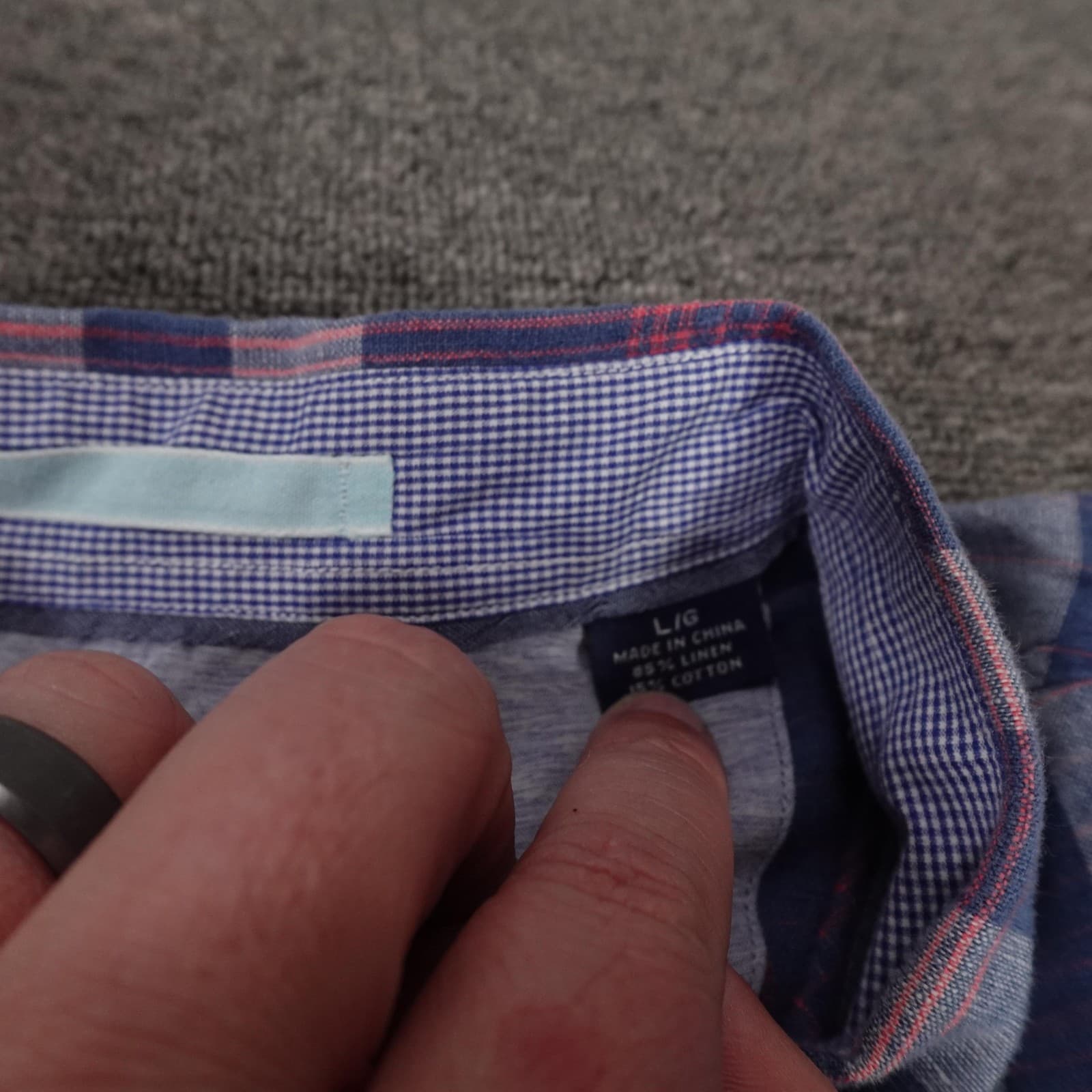 Tommy Bahama Shirt Mens Large Blue Plaid Linen Cotton Button Front Long Sleeve - Thumbnail 4