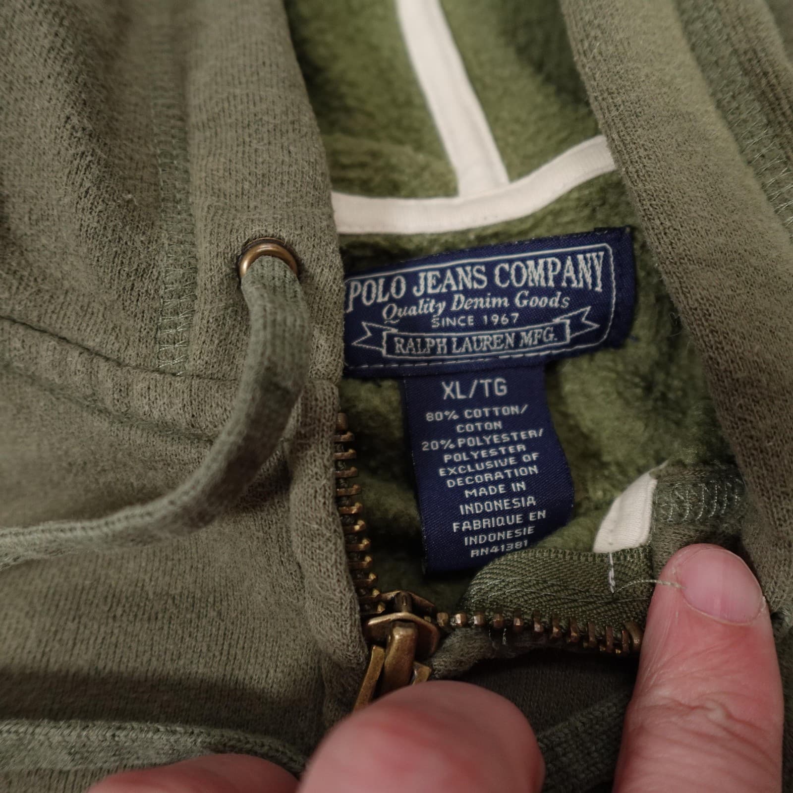 Vintage Polo Jeans Company Ralph Lauren Hoodie Mens XL Green Full Zip RL67 Y2K - Thumbnail 3