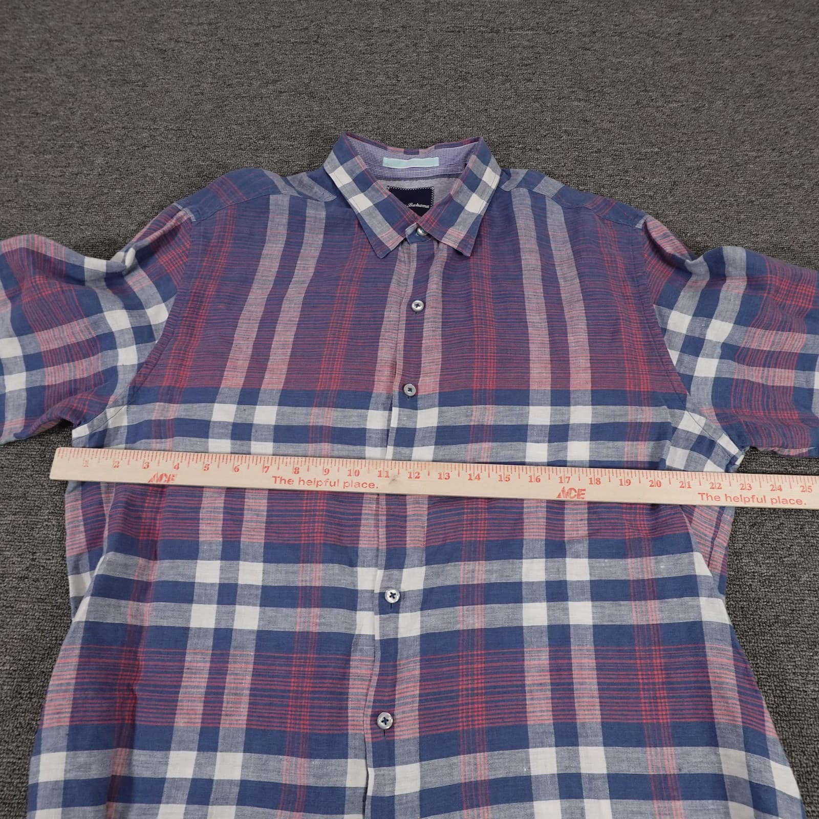 Tommy Bahama Shirt Mens Large Blue Plaid Linen Cotton Button Front Long Sleeve - Thumbnail 5