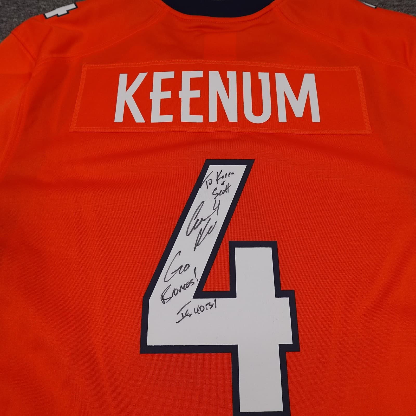 Denver Broncos Football Jersey Mens Medium Orange NFL Nike Case Keenum 4 - Thumbnail 10
