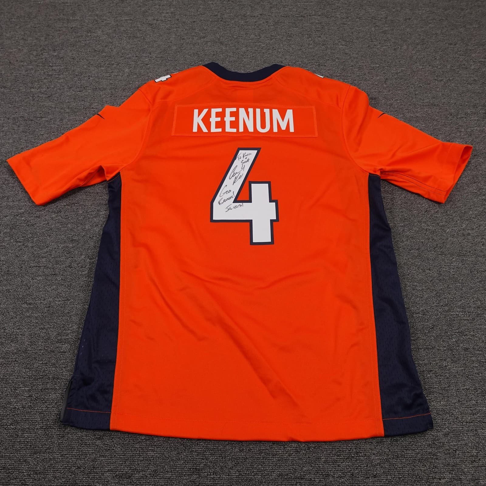 Denver Broncos Football Jersey Mens Medium Orange NFL Nike Case Keenum 4 - Thumbnail 9
