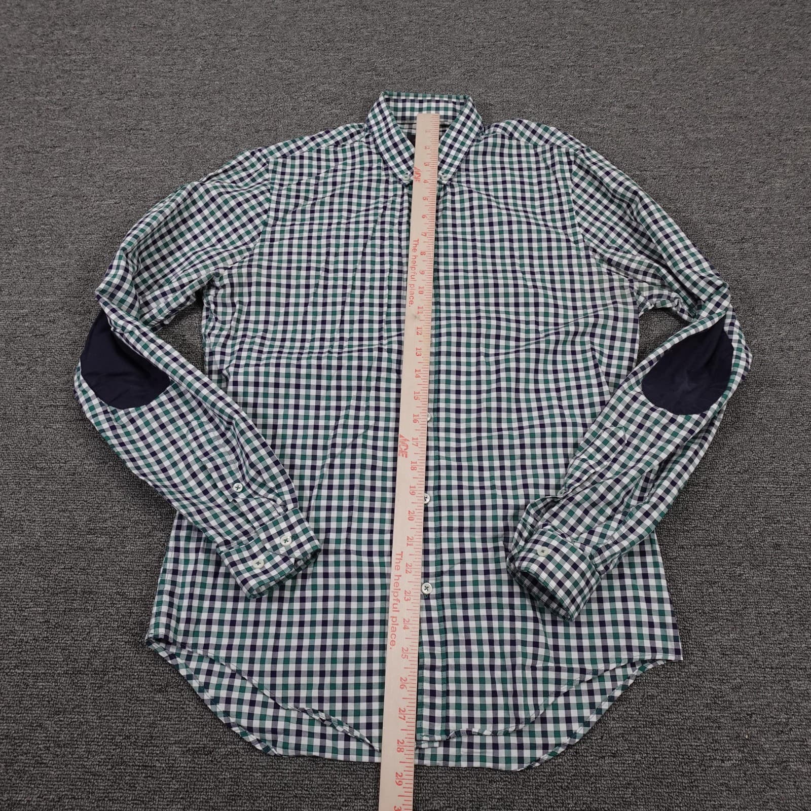 Zara Man Shirt Mens Medium Multicolor Check Long Sleeve Elbow Patch Slim Fit - Thumbnail 7