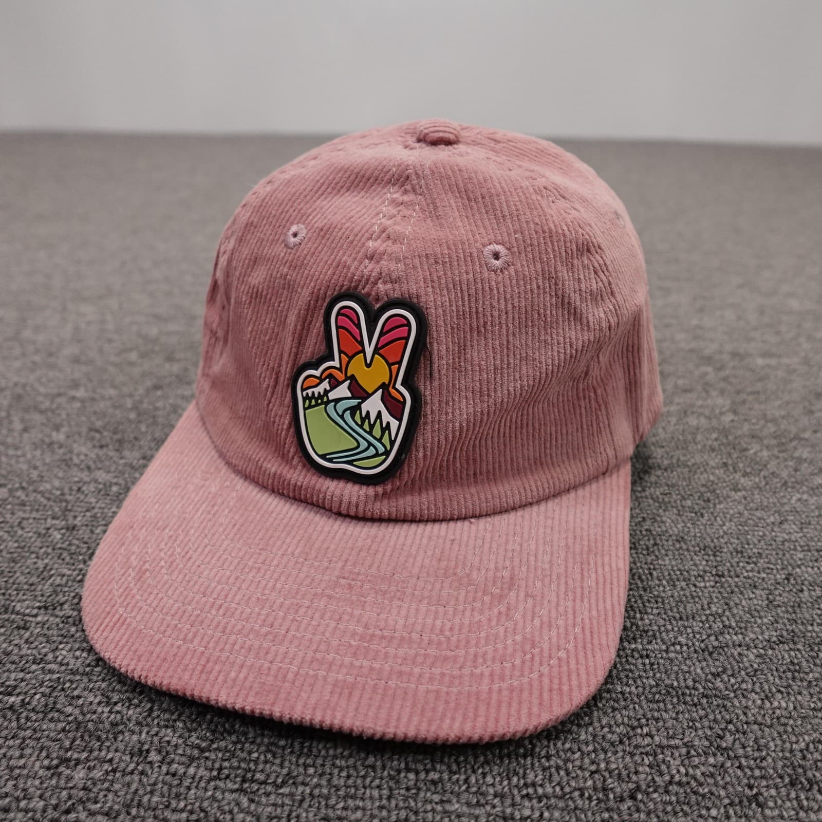 Atomicchild Hat Cap Strap Back Mens One Size Pink Corduroy Peace Patch Baseball