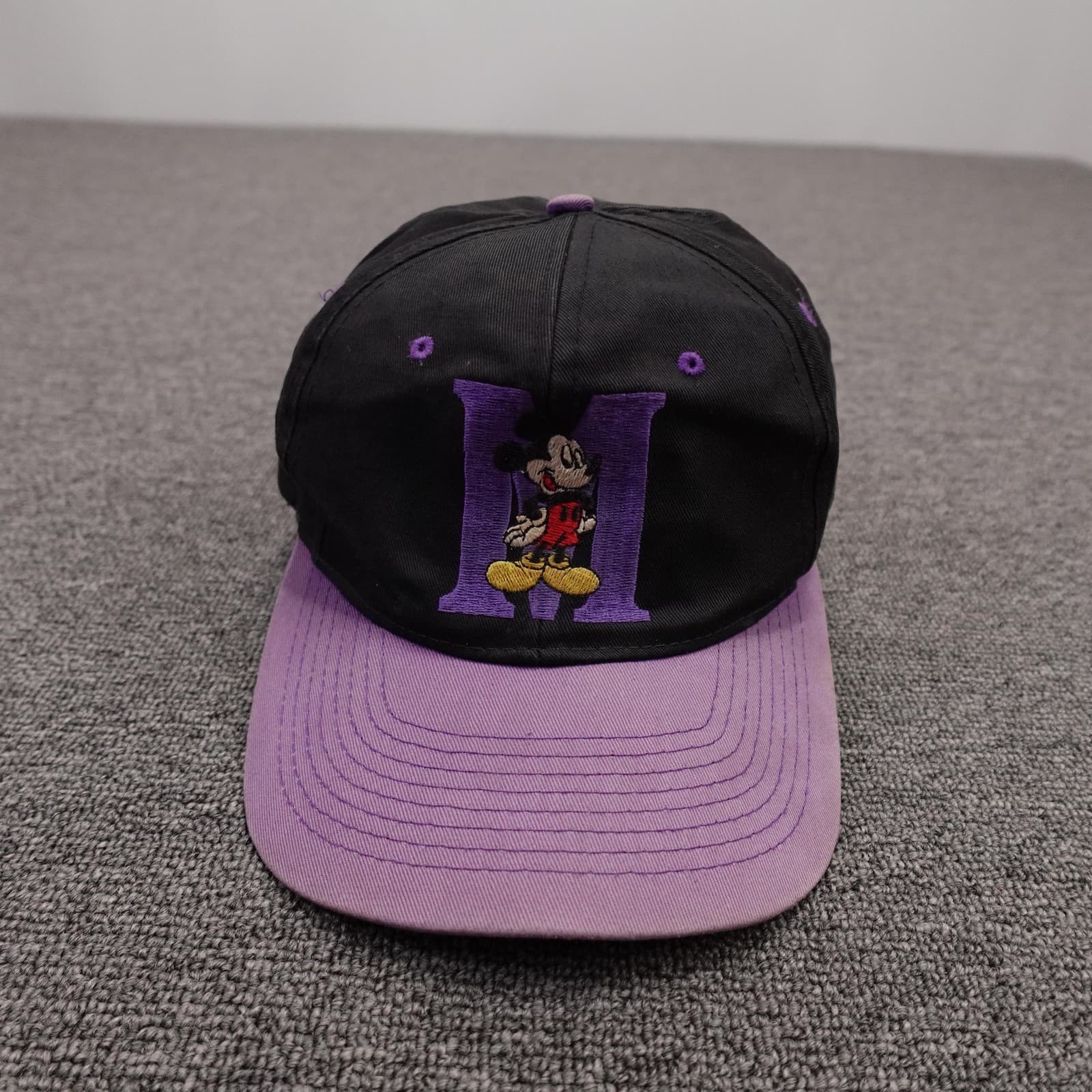 Vintage Mickey Mouse Hat Cap Snap Back Mens One Size Purple Black Cartoon