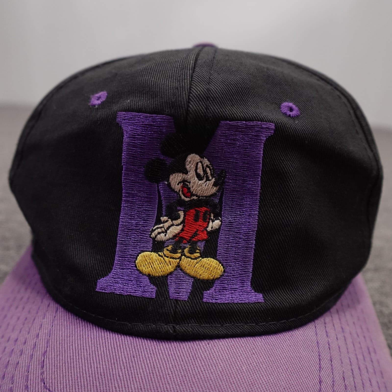 Vintage Mickey Mouse Hat Cap Snap Back Mens One Size Purple Black Cartoon - Thumbnail 2
