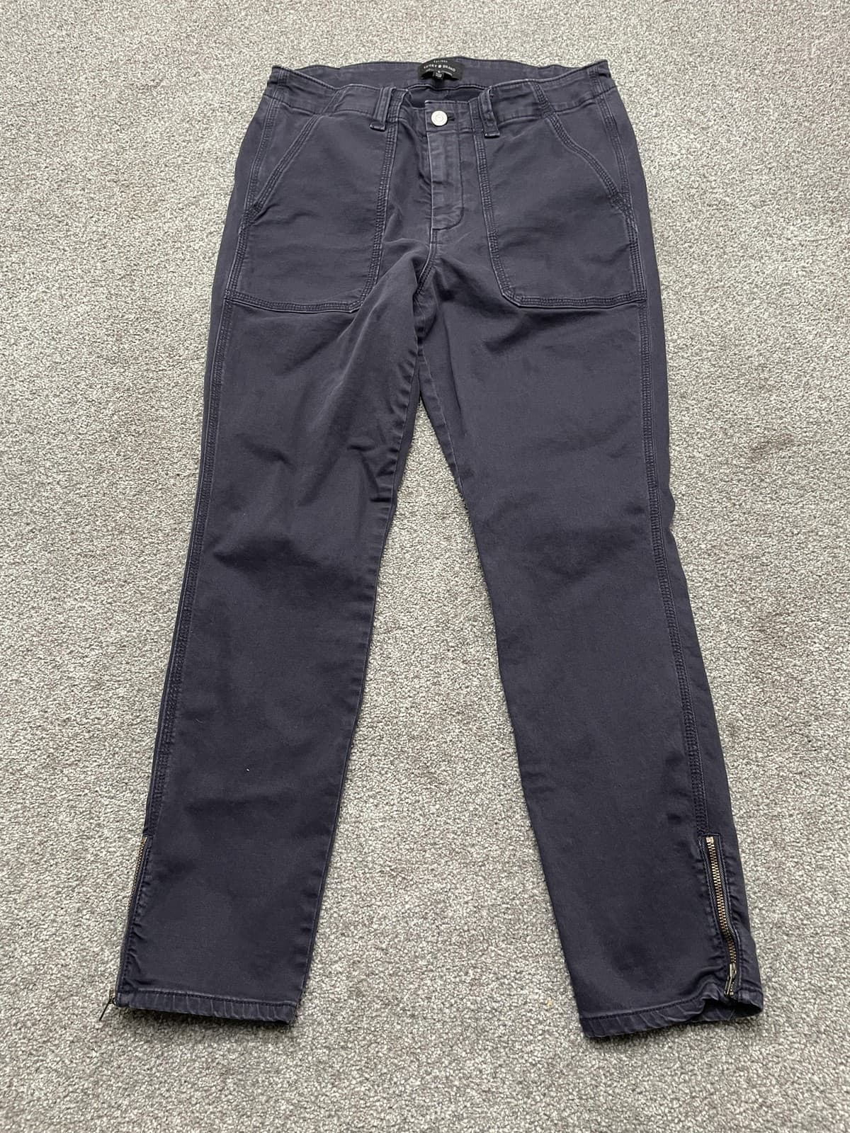 Lucky Brand Pants Womens 6 Navy Utility Ankle Zip Stretch Cotton Blend Tapered