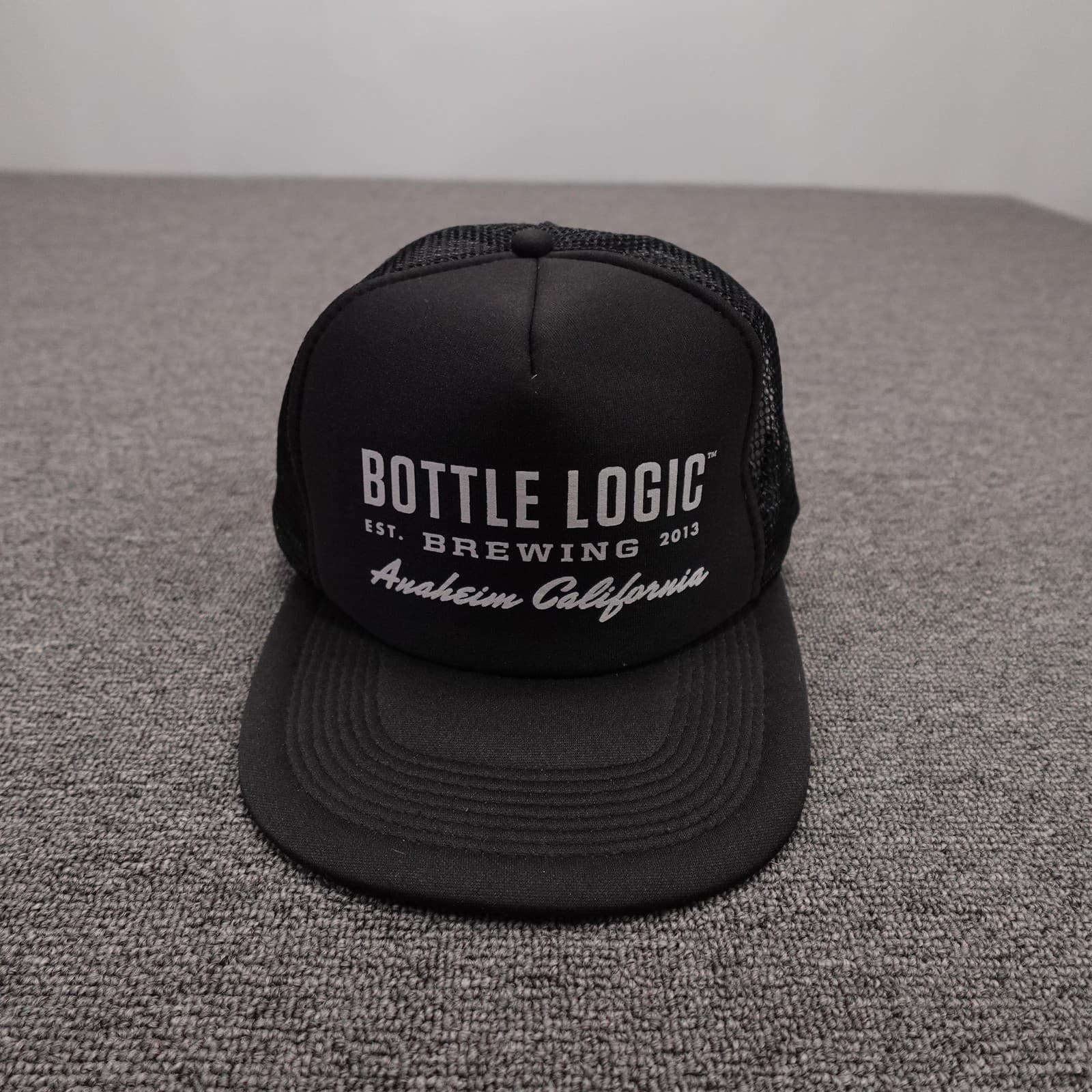 Bottle Logic Brewing Otto Hat Cap Snap Back Mens One Size Black Mesh Trucker