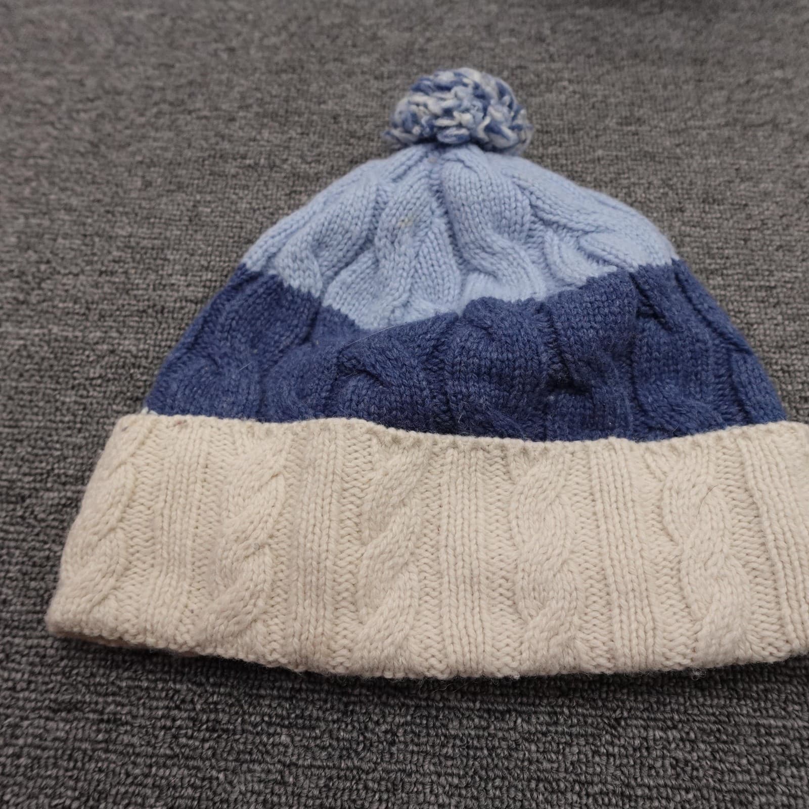 Patagonia Hat Beanie Fitted Mens One Size Blue Cable Knit Cuffed Pom Winter - Thumbnail 3