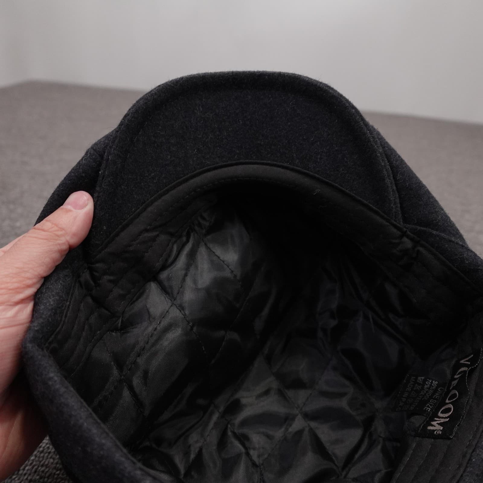 Voboom Hat Newsboy Fitted Mens One Size Black Wool Blend Quilted Lined Winter - Thumbnail 5