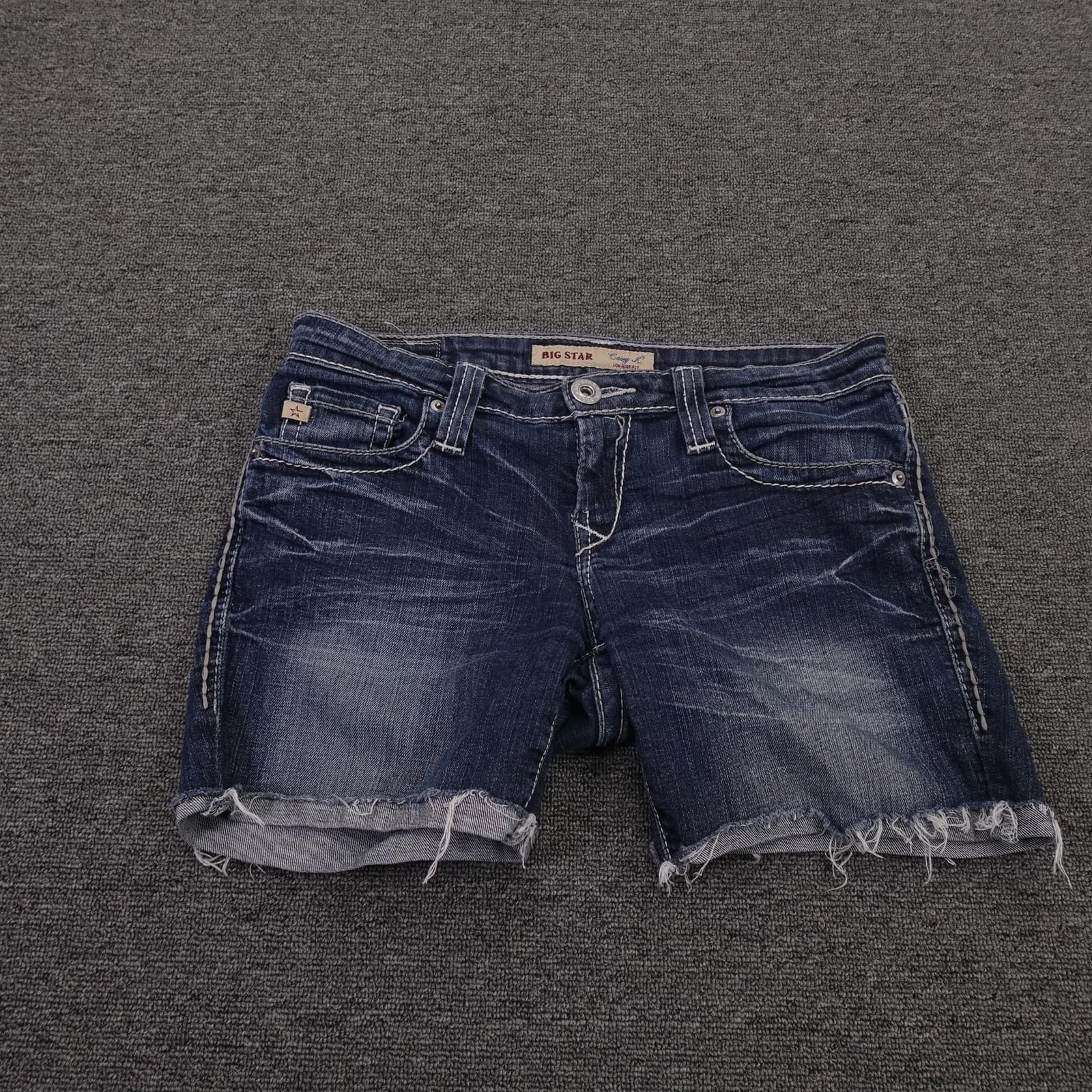 Big Star Casey K Shorts Womens 27 Blue Denim Low Rise Cutoff Embroidered