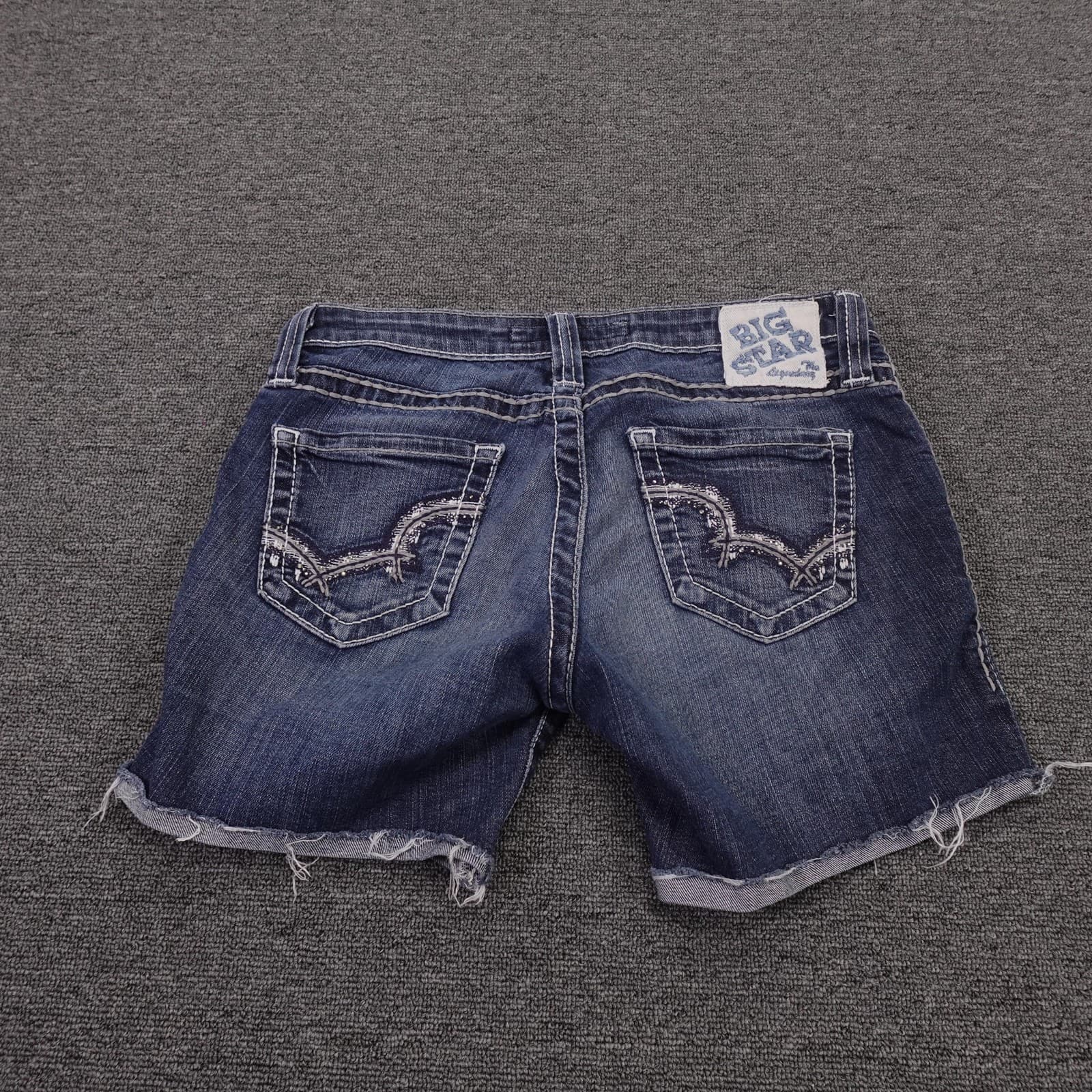Big Star Casey K Shorts Womens 27 Blue Denim Low Rise Cutoff Embroidered - Thumbnail 5