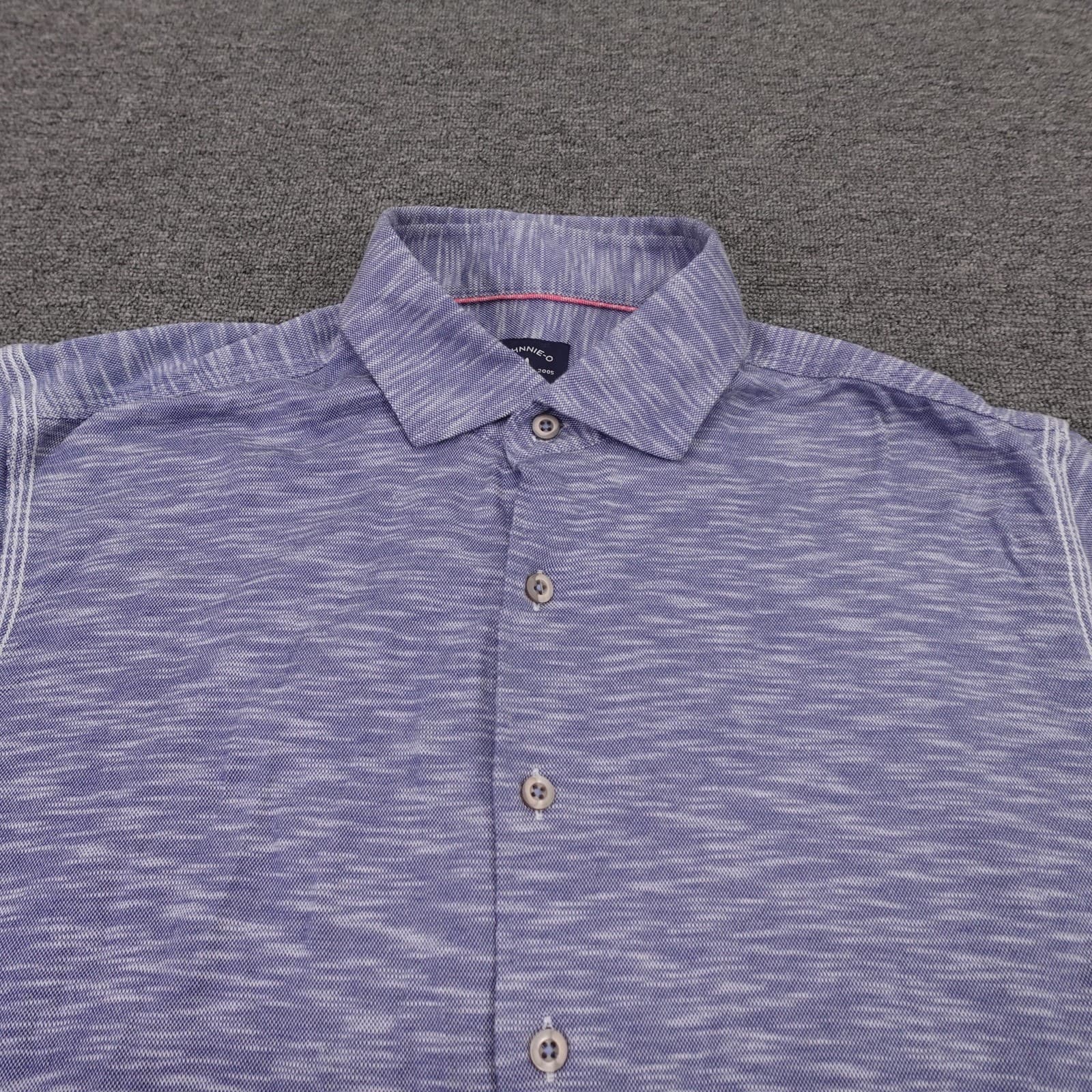 Johnnie-O Shirt Mens Large Blue Solid Short Sleeve Button Up Cotton Casual - Thumbnail 2