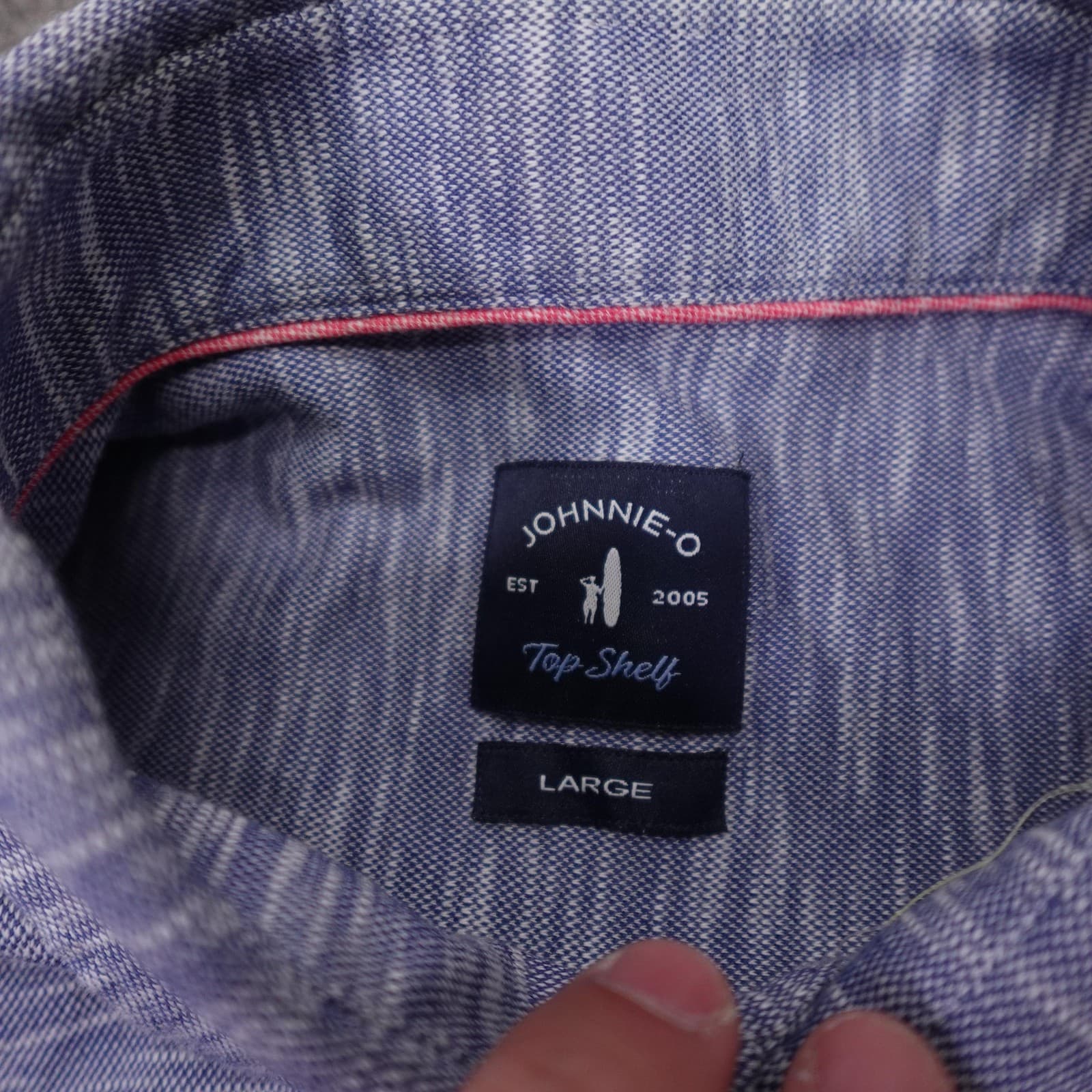 Johnnie-O Shirt Mens Large Blue Solid Short Sleeve Button Up Cotton Casual - Thumbnail 3