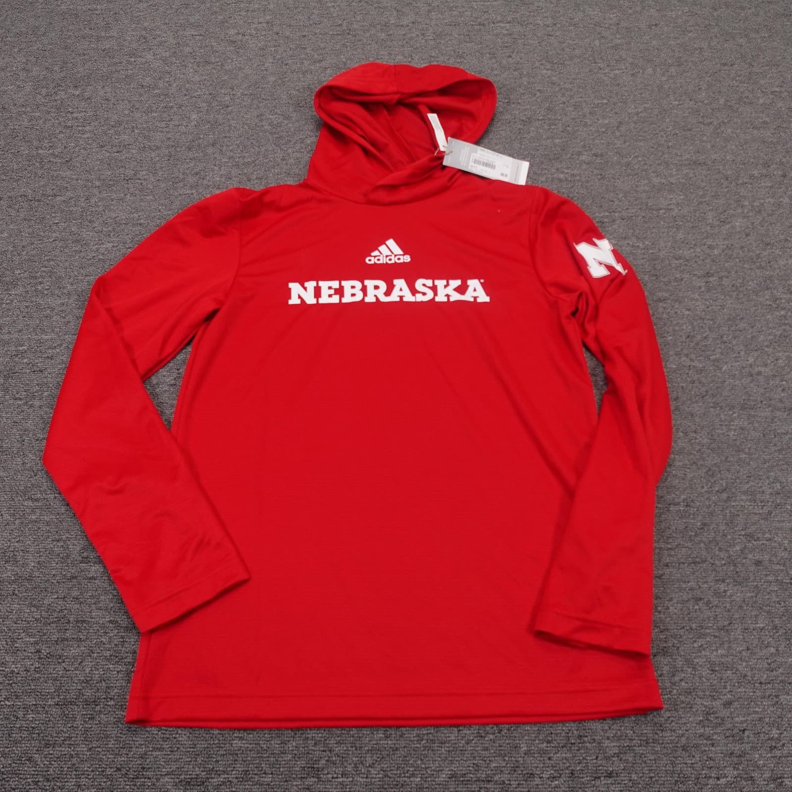 Nebraska Cornhuskers Shirt Mens XS Red NCAA Football Adidas Hooded Long Sleeve