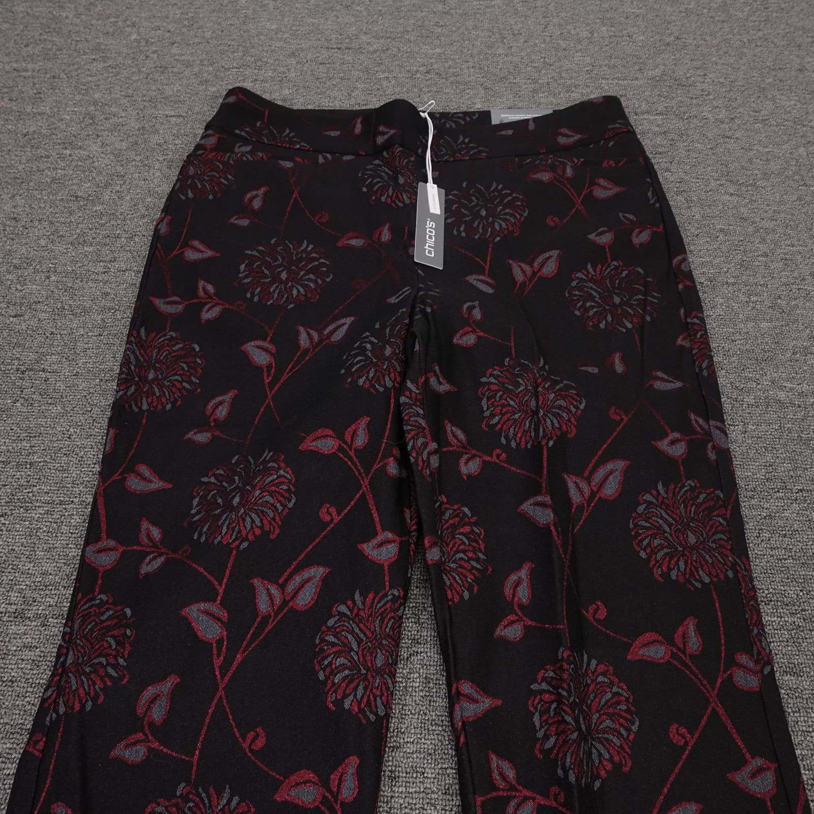 Chicos Pants Womens 10 Petite Black Floral Ponte So Slimming Brigitte Slim Leg - Thumbnail 2