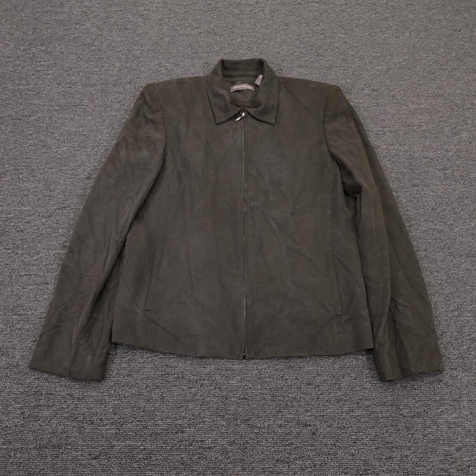 Valerie Stevens Jacket Womens 4 Green Pure Silk Twill Full Zip Pockets Collared
