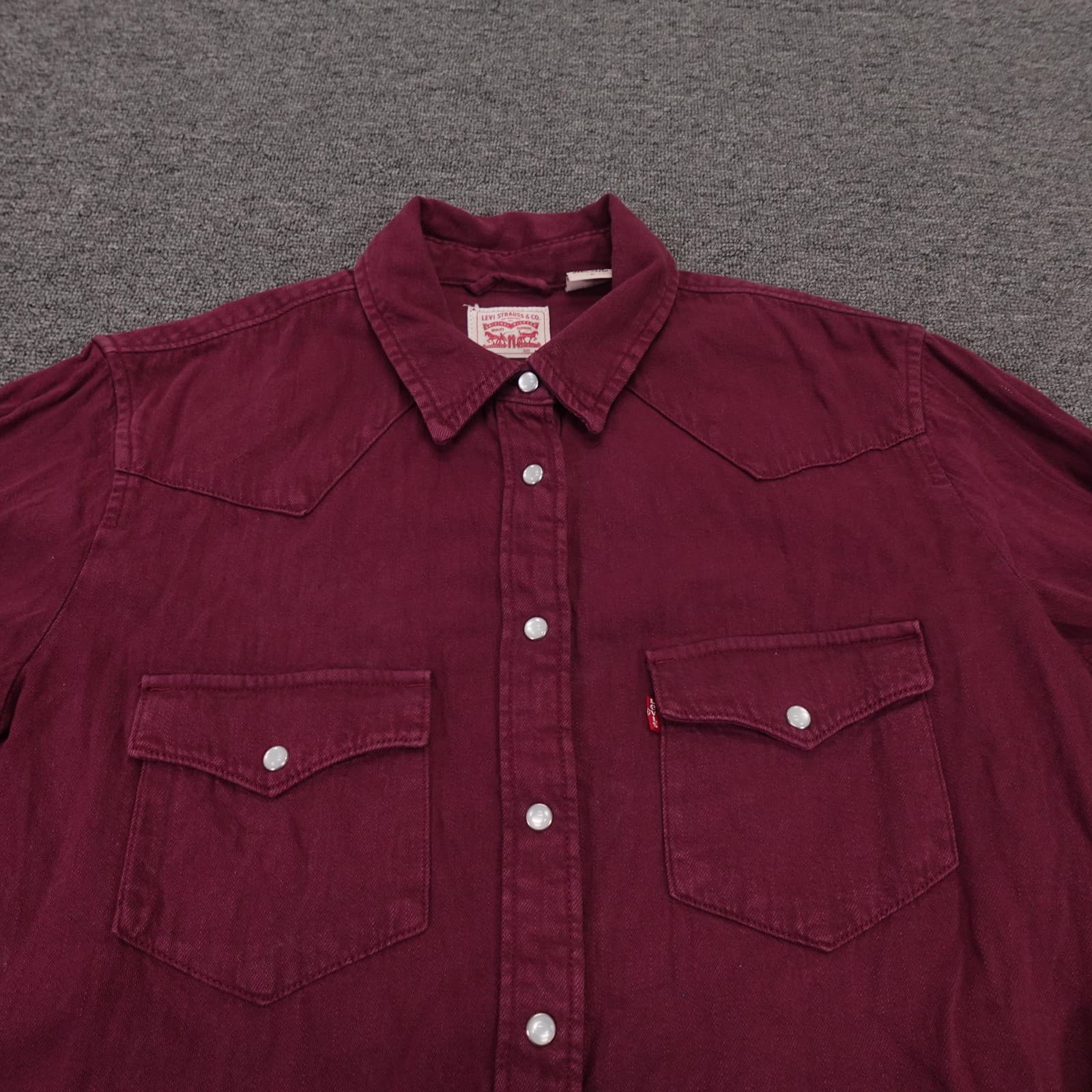 Levi Strauss Shirt Womens Medium Red Western Pearl Snap Long Sleeve Top - Thumbnail 2