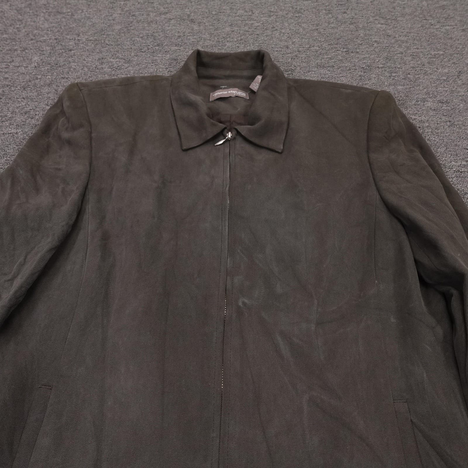 Valerie Stevens Jacket Womens 4 Green Pure Silk Twill Full Zip Pockets Collared - Thumbnail 2