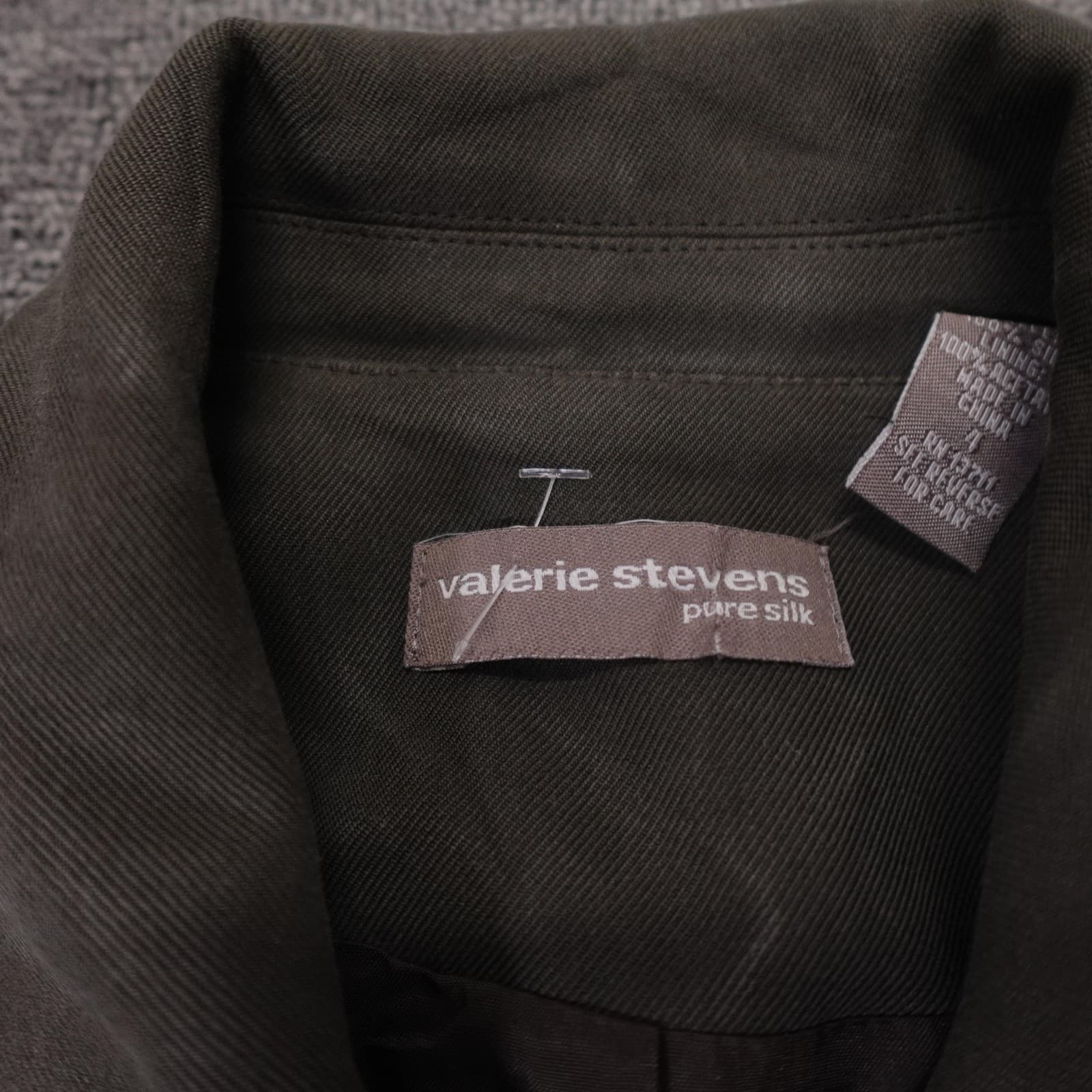 Valerie Stevens Jacket Womens 4 Green Pure Silk Twill Full Zip Pockets Collared - Thumbnail 3