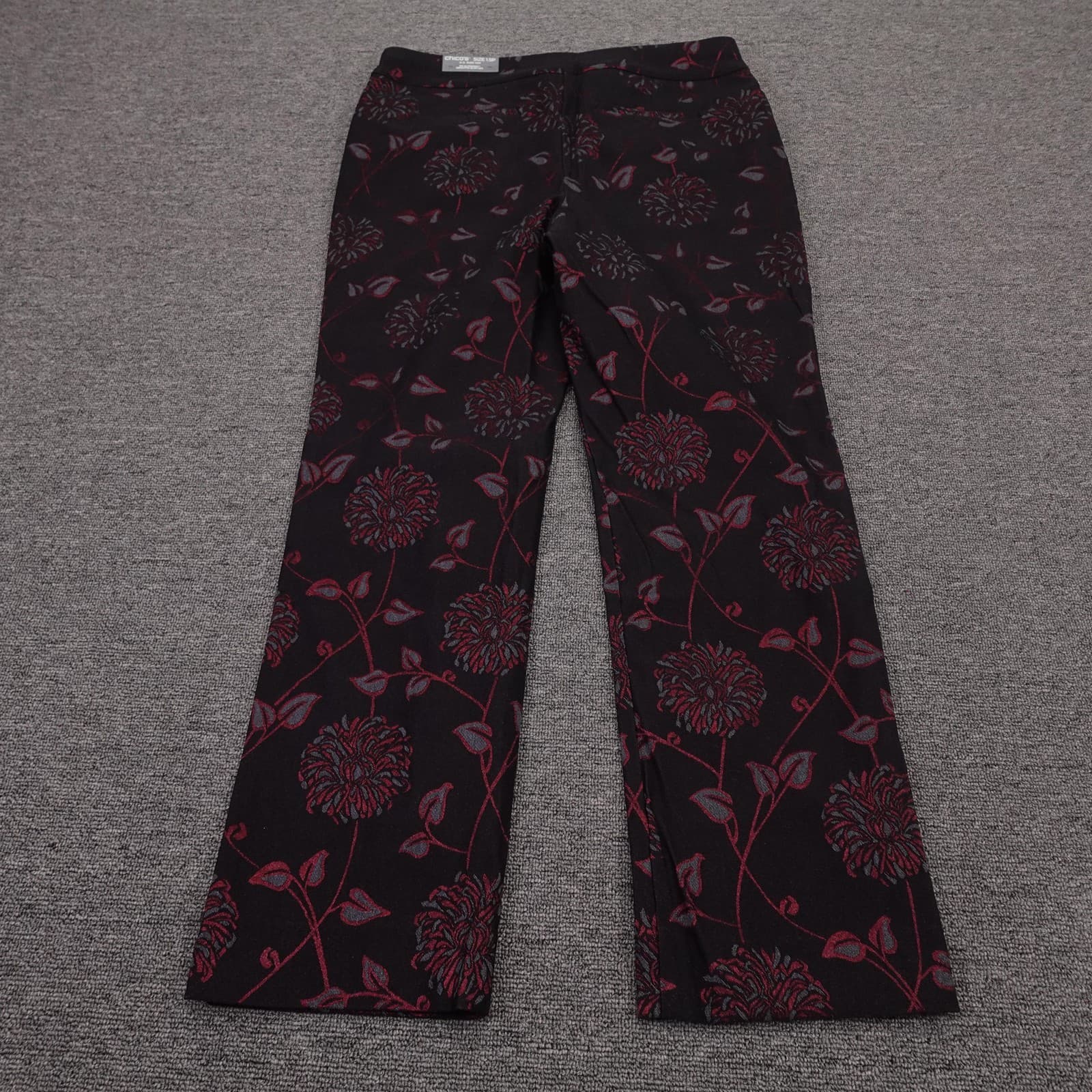 Chicos Pants Womens 10 Petite Black Floral Ponte So Slimming Brigitte Slim Leg - Thumbnail 7