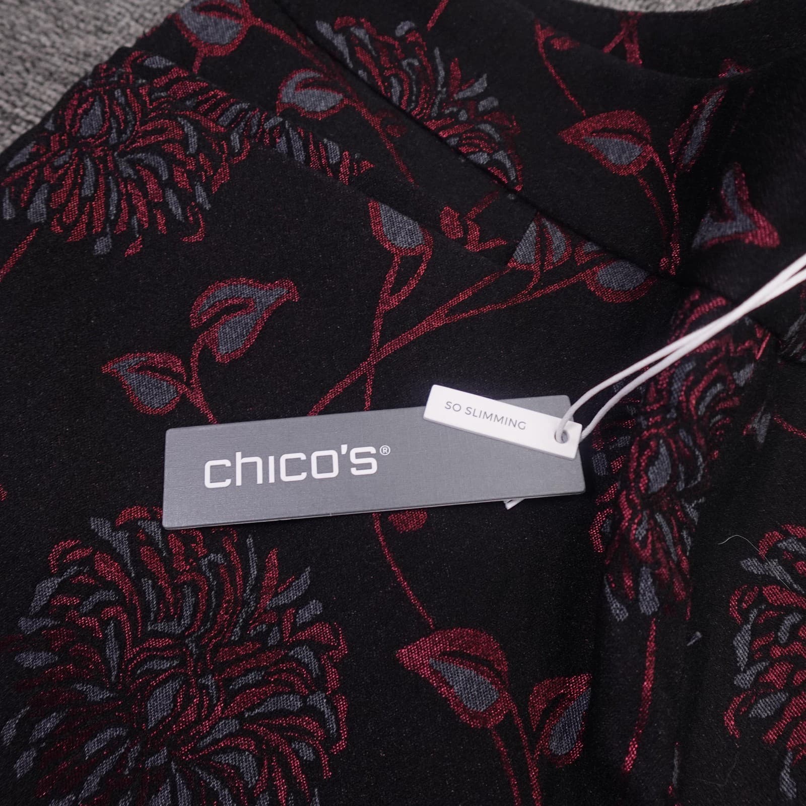 Chicos Pants Womens 10 Petite Black Floral Ponte So Slimming Brigitte Slim Leg - Thumbnail 3