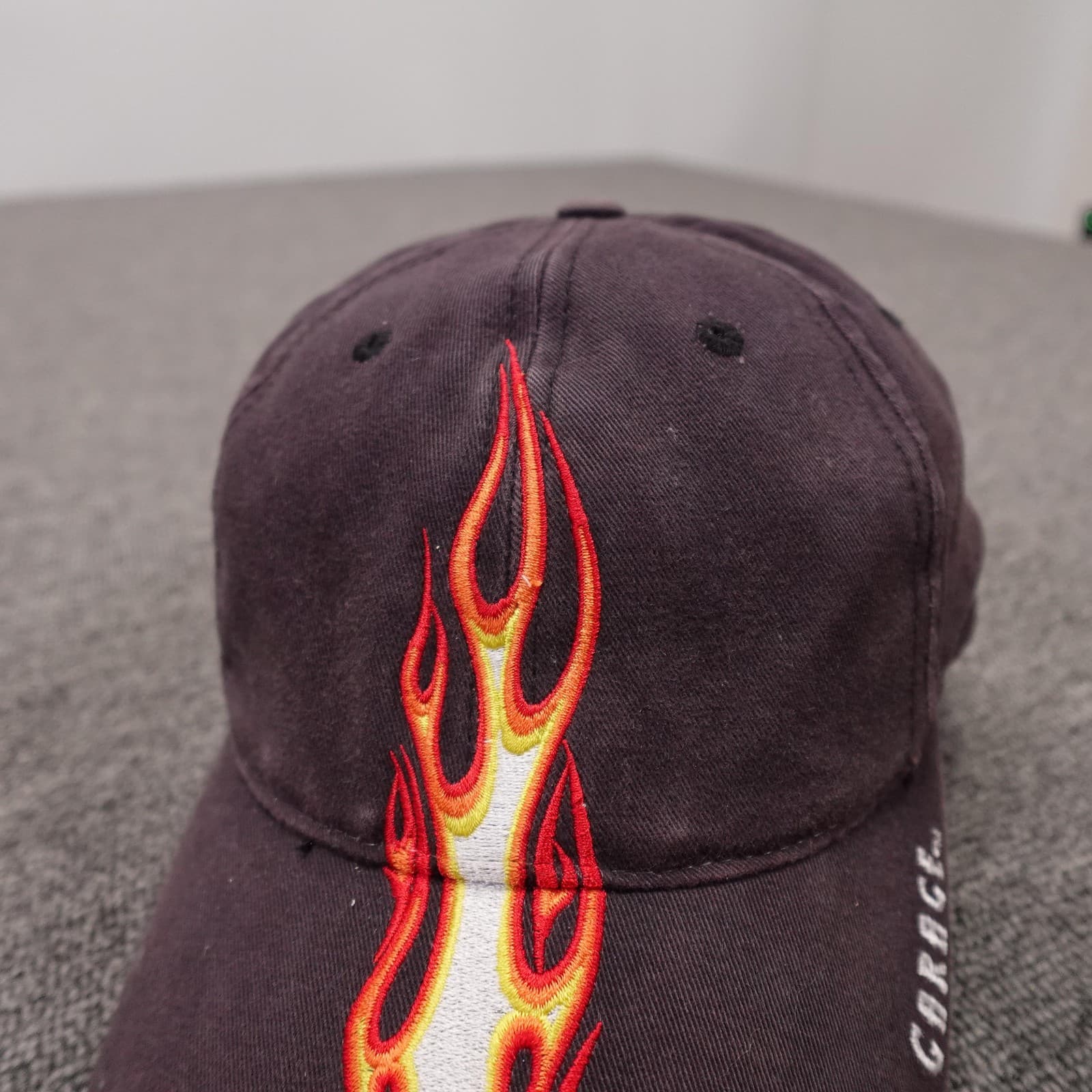Vintage Monster Garage Hat Cap Strap Back Mens One Size Black Flame Skull Y2K - Thumbnail 3