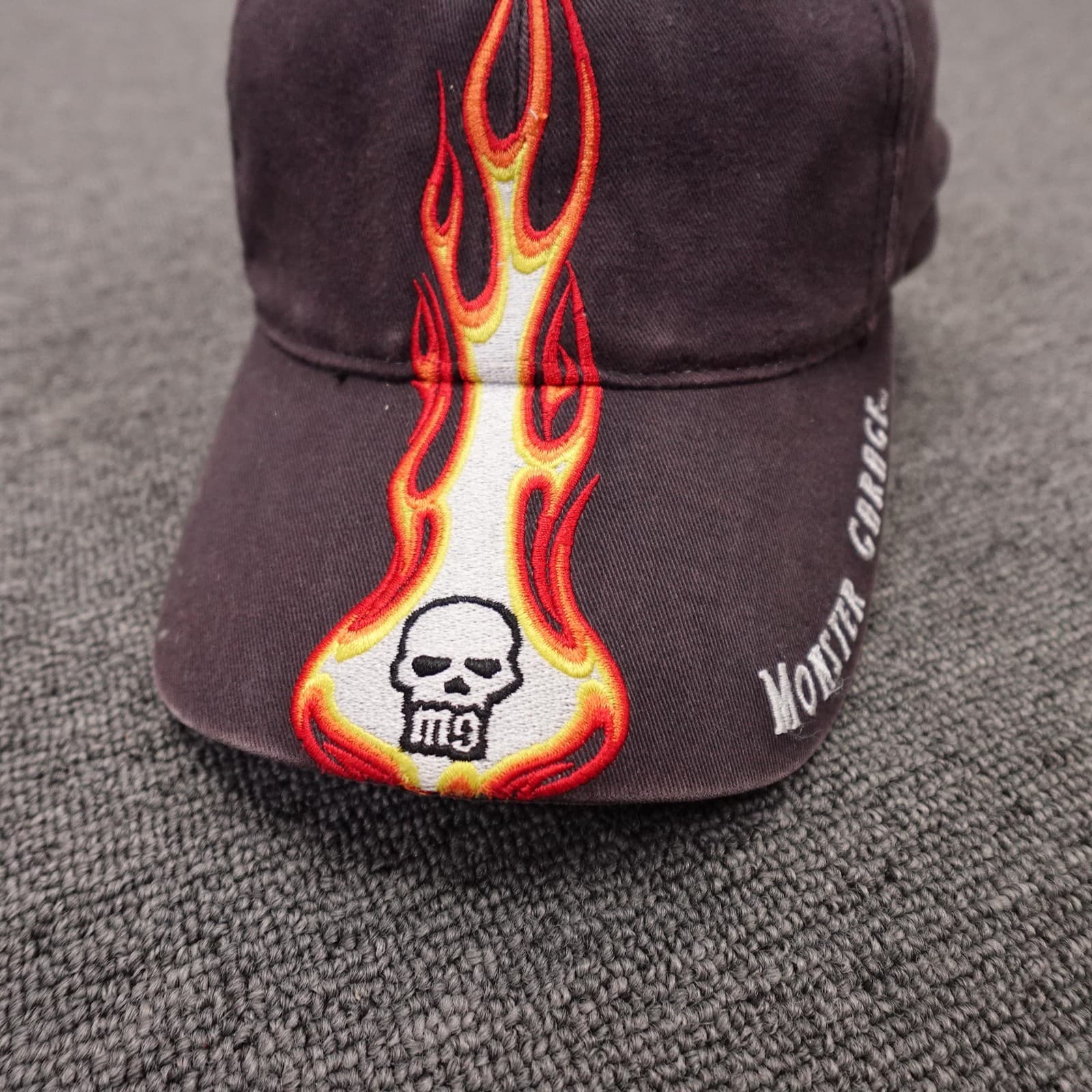 Vintage Monster Garage Hat Cap Strap Back Mens One Size Black Flame Skull Y2K - Thumbnail 2