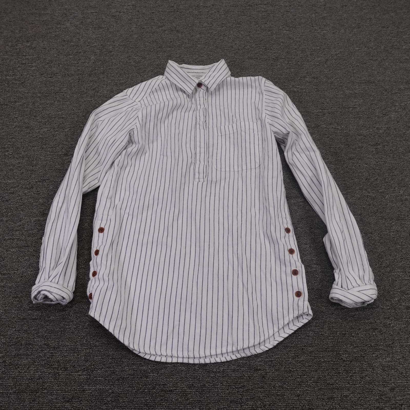 Marine Layer Shirt Womens XS White Striped Organic Cotton Side Button Tunic Top