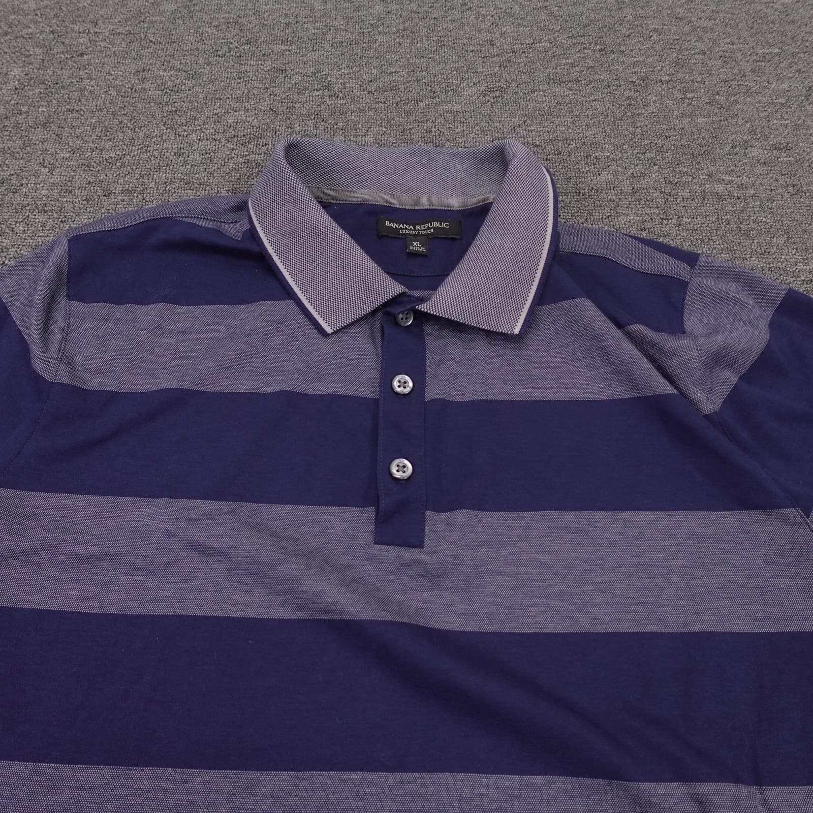 Banana Republic Polo Shirt Mens XL Blue Striped Luxury Touch Cotton Knit Casual - Thumbnail 2