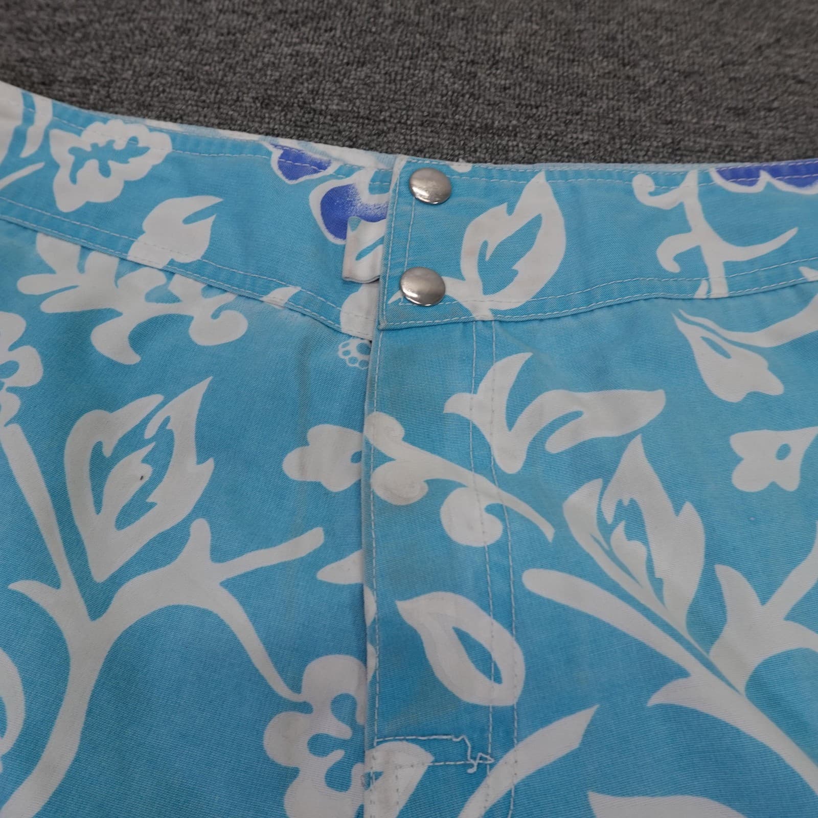 Vintage Pacific Line Swim Shorts Mens 32 Blue Floral Hawaiian Surf Board Trunks - Thumbnail 4