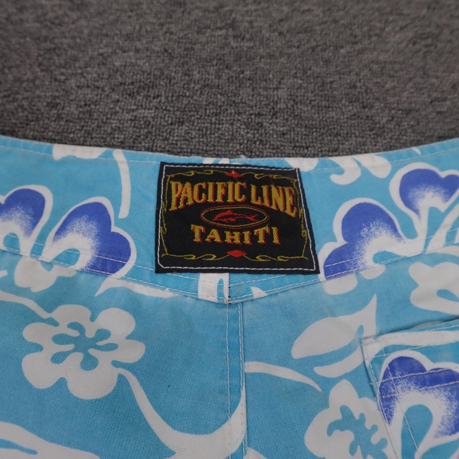 Vintage Pacific Line Swim Shorts Mens 32 Blue Floral Hawaiian Surf Board Trunks - Thumbnail 6