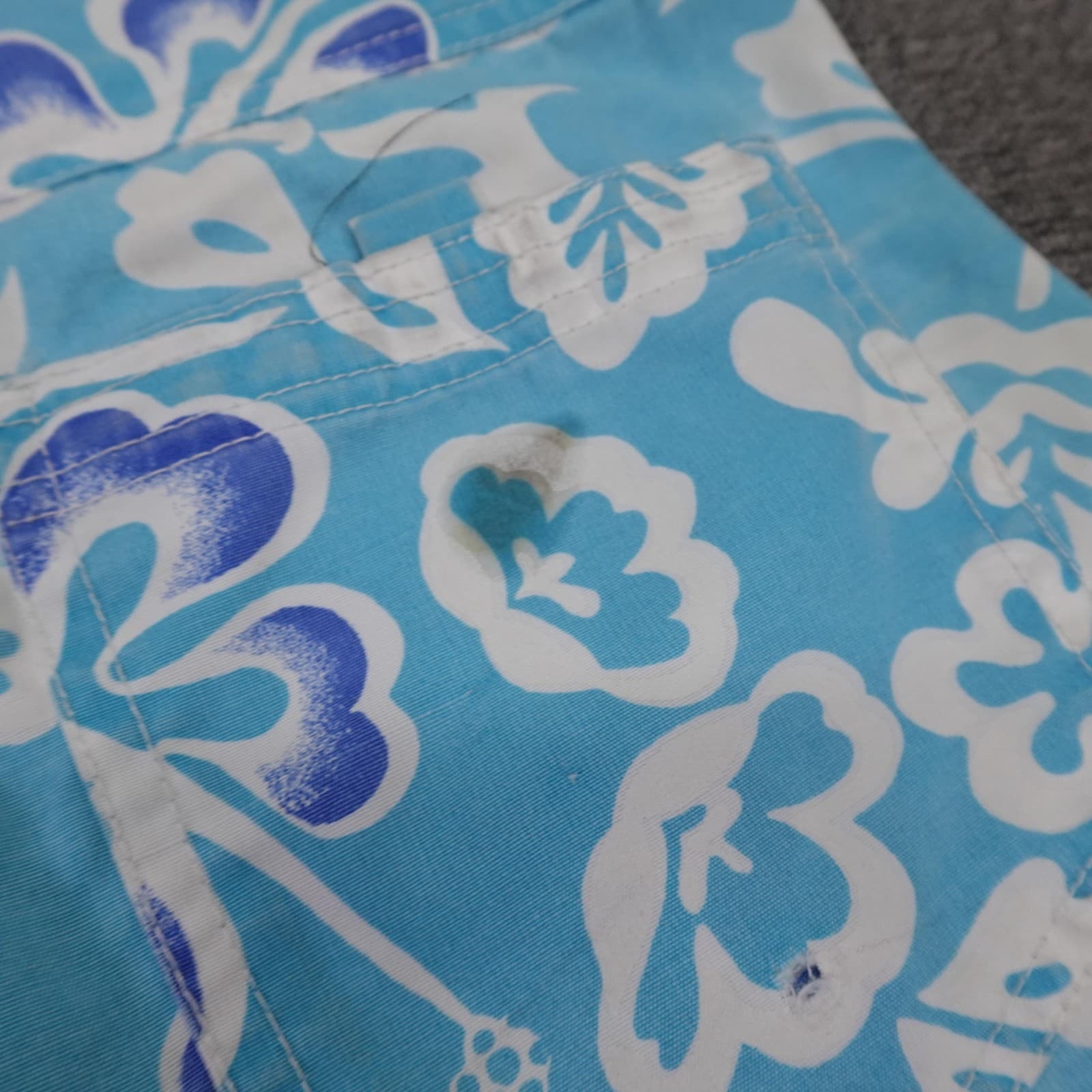 Vintage Pacific Line Swim Shorts Mens 32 Blue Floral Hawaiian Surf Board Trunks - Thumbnail 7
