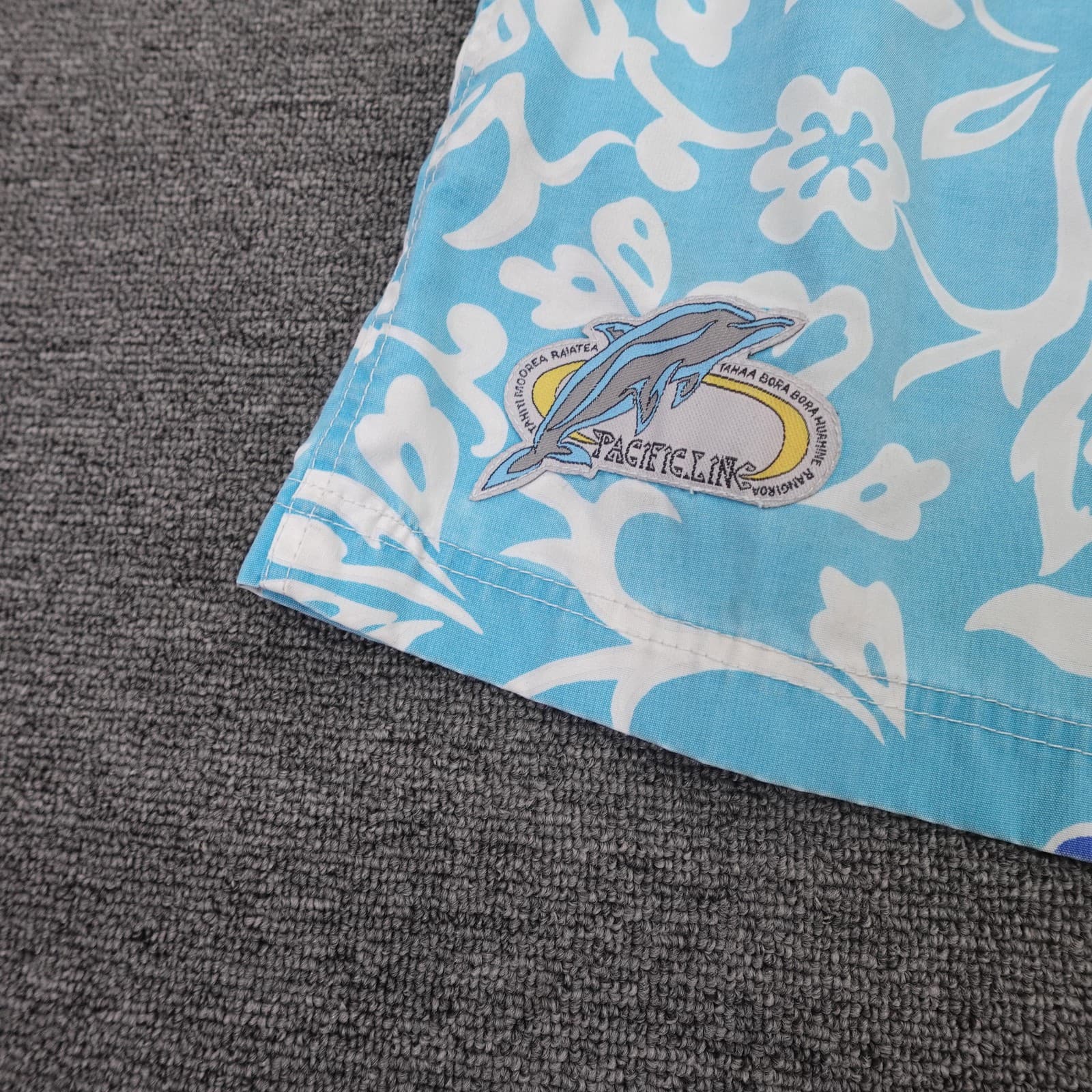 Vintage Pacific Line Swim Shorts Mens 32 Blue Floral Hawaiian Surf Board Trunks - Thumbnail 2
