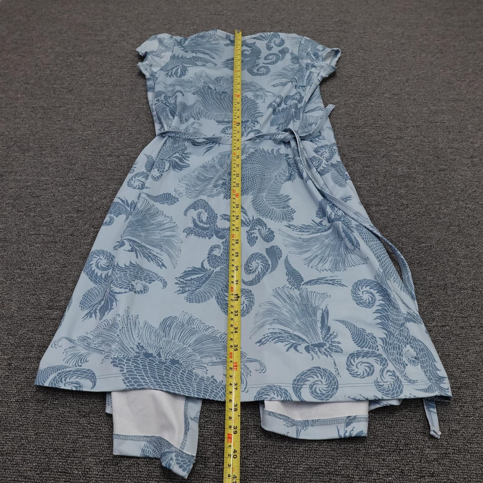 Athleta Dress Womens Small Blue Floral Wrap V Neck Knee Length Tie Waist Travel - Thumbnail 5
