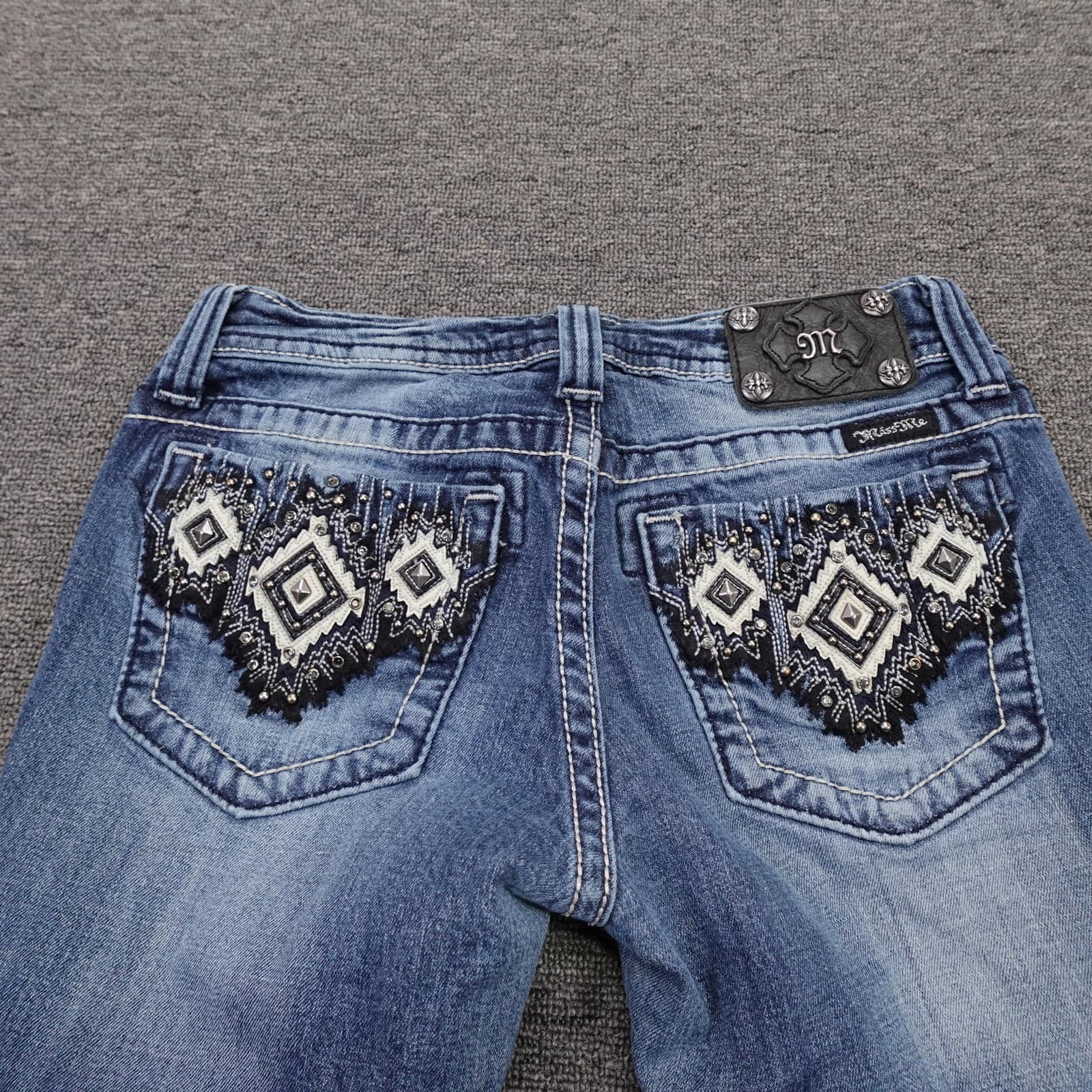 Miss Me Jeans Womens 27 Blue Skinny Low Rise Aztec Embroidered Denim JW5416S3 - Thumbnail 5