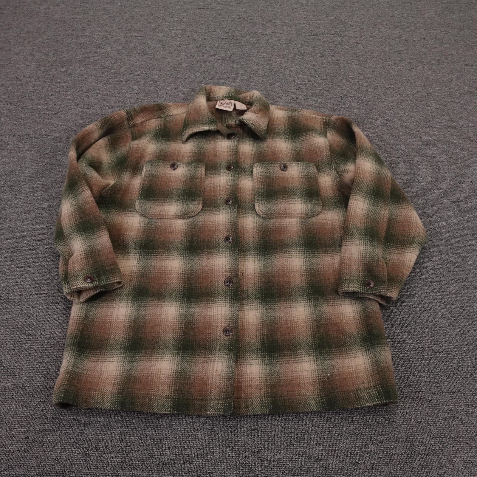 Woolrich Shacket Womens Small Green Plaid Wool Shirt Jacket Button Front Flannel