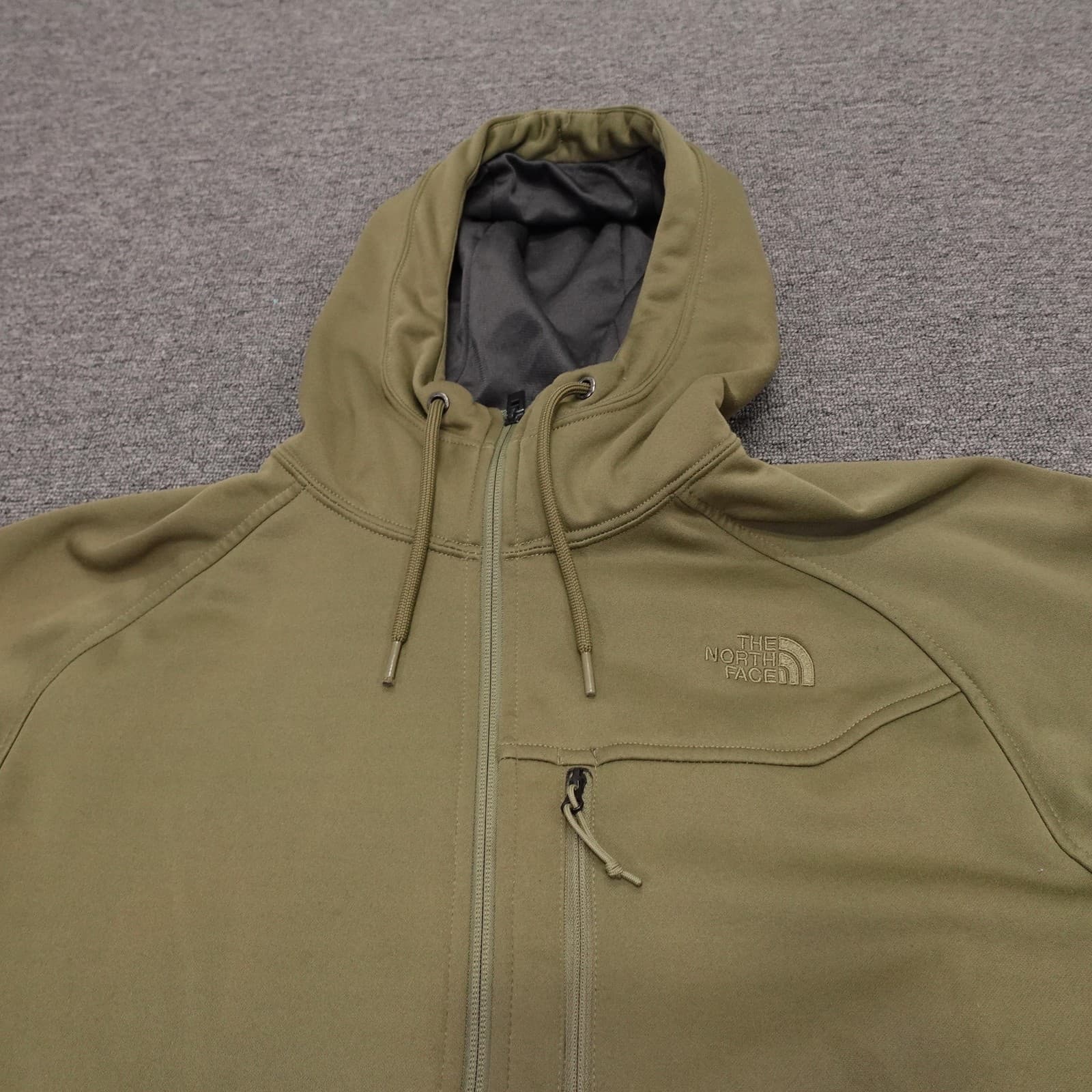 The North Face Jacket Mens Medium Green Softshell Fleece Lined Hooded Full Zip - Thumbnail 2